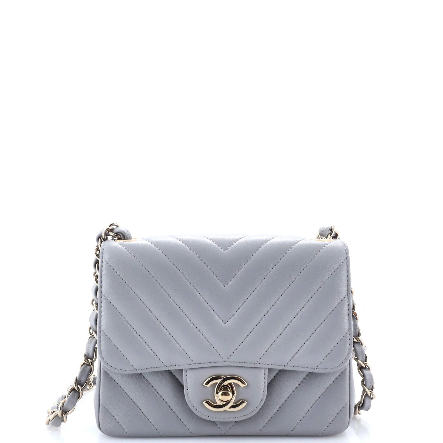 Square Classic Single Flap Bag Chevron Lambskin Mini