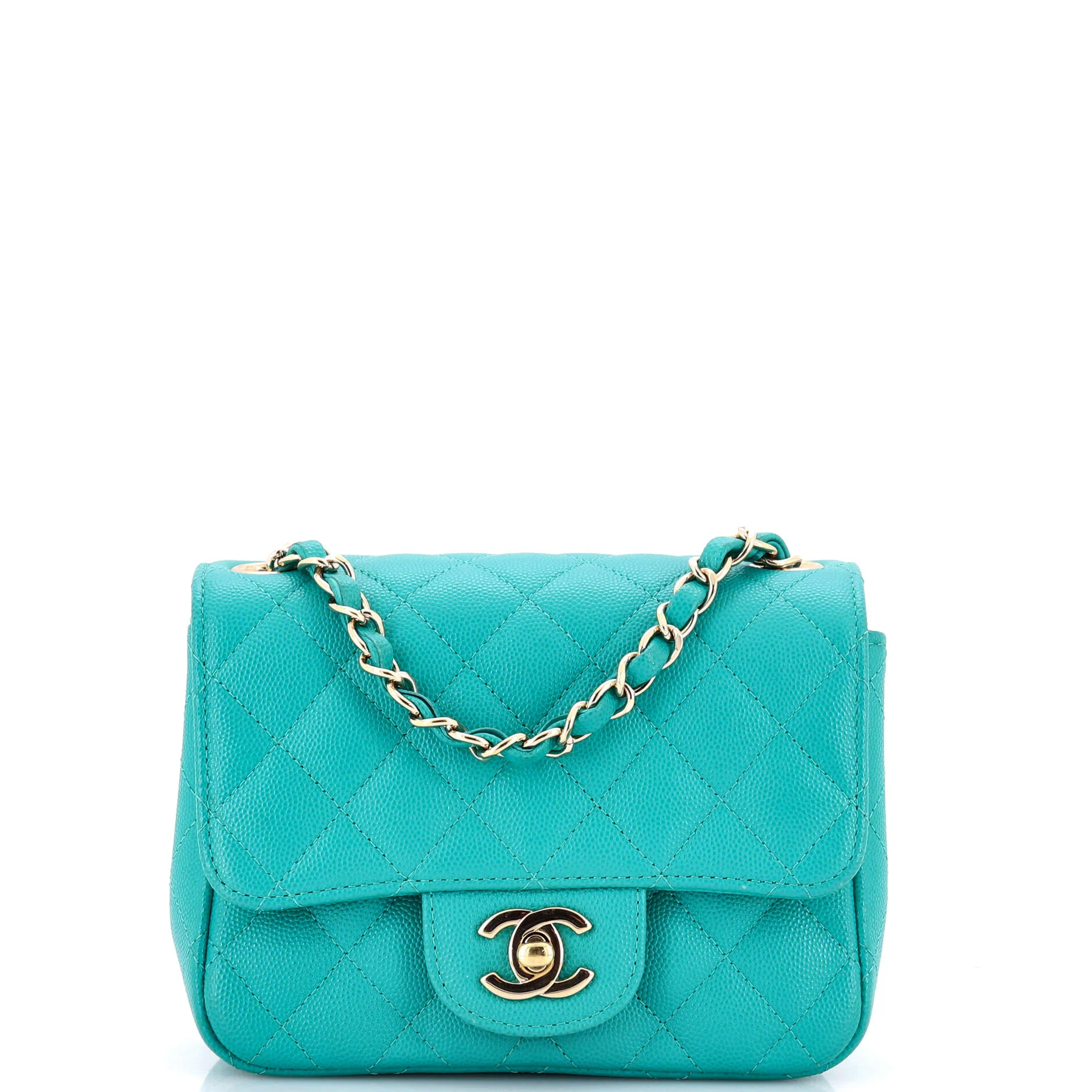 Square Classic Single Flap Bag Quilted Caviar Mini