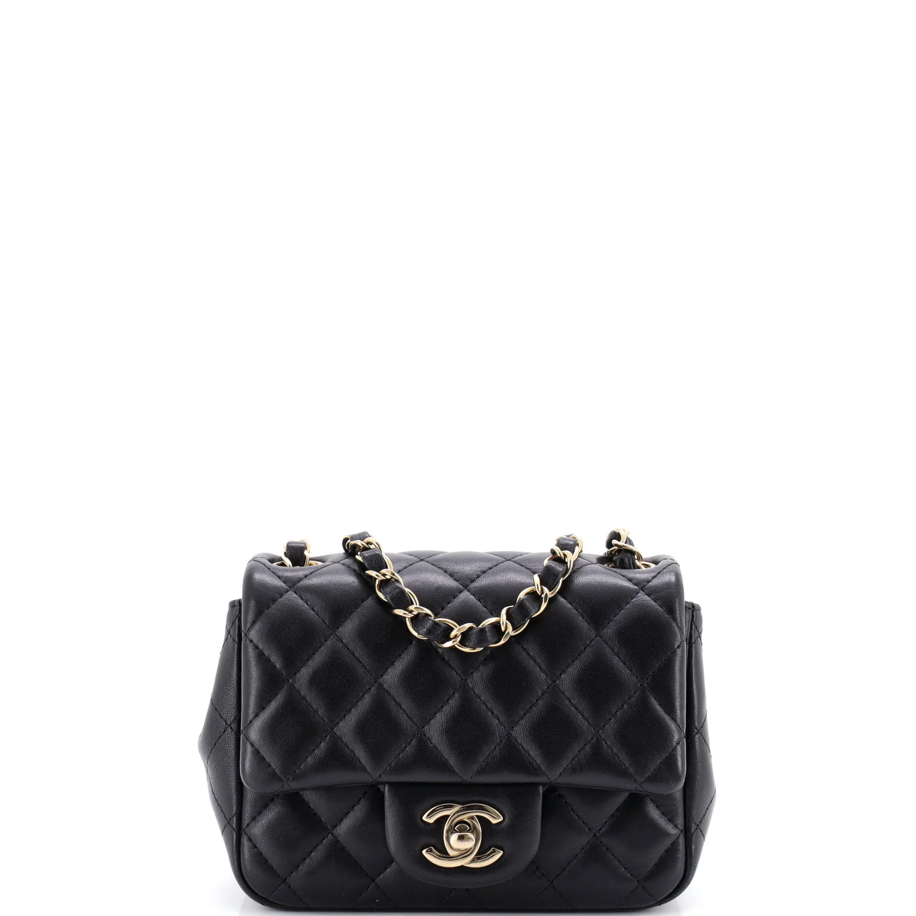 Square Classic Single Flap Bag Quilted Lambskin Mini