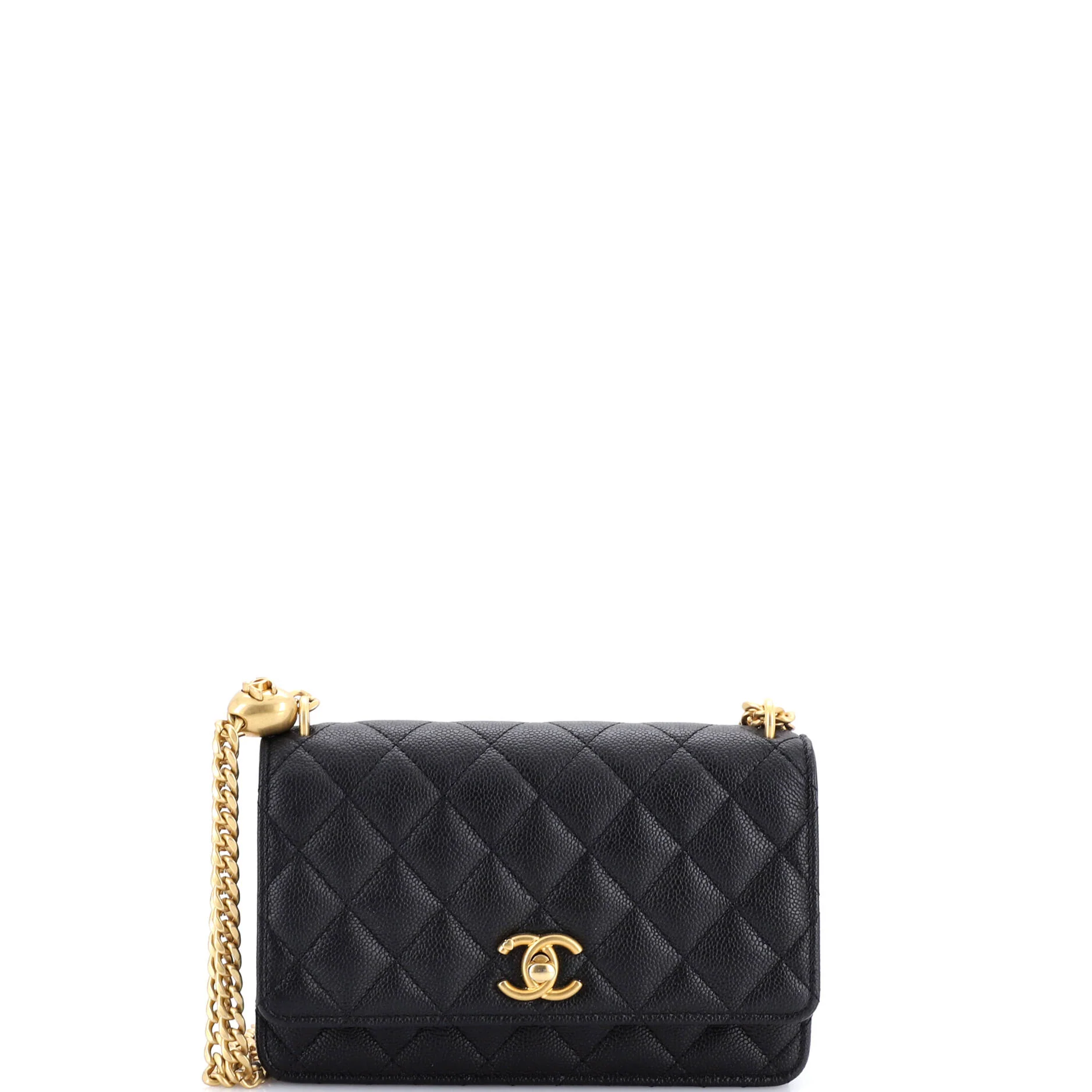 Sweet Heart Wallet on Chain Quilted Caviar