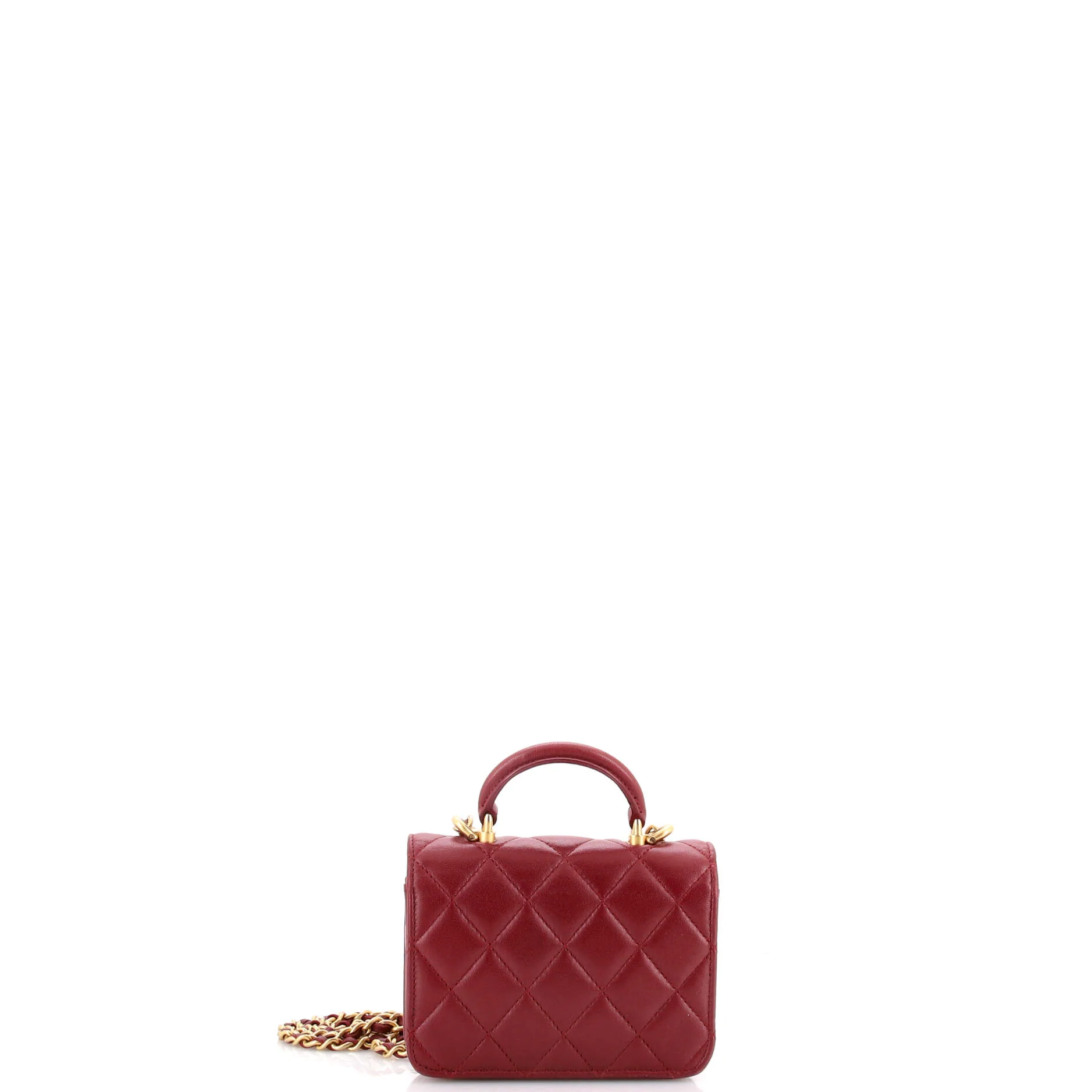 Top Handle Flap Coin Purse with Chain Quilted Lambskin - Image 3