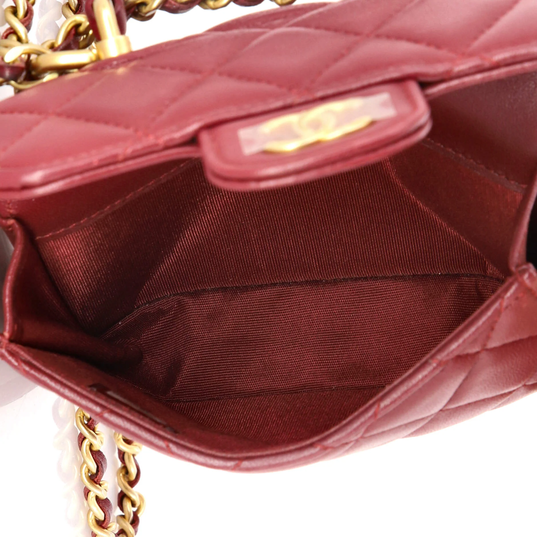 Top Handle Flap Coin Purse with Chain Quilted Lambskin - Image 5