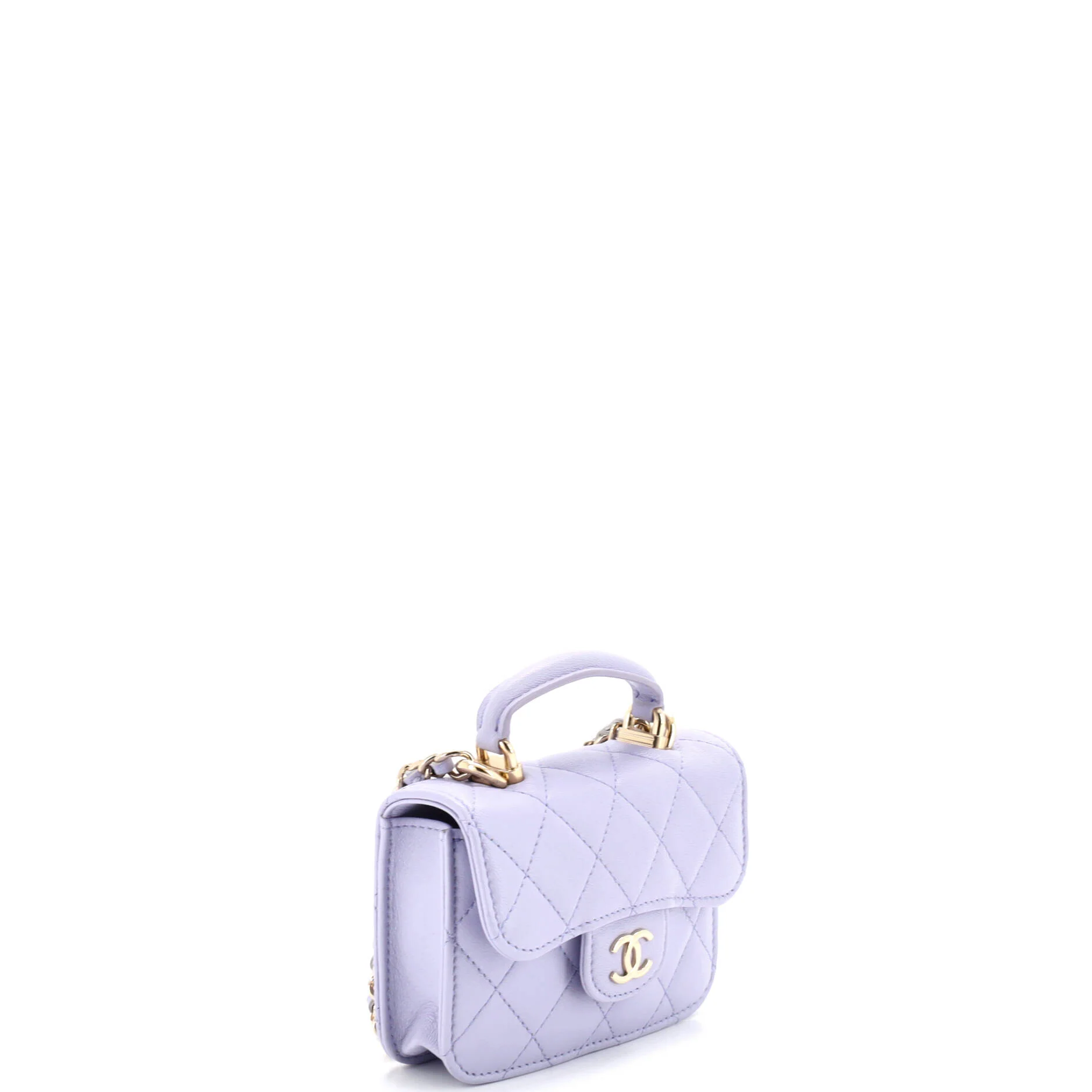 Top Handle Flap Coin Purse with Chain Quilted Lambskin - Image 2