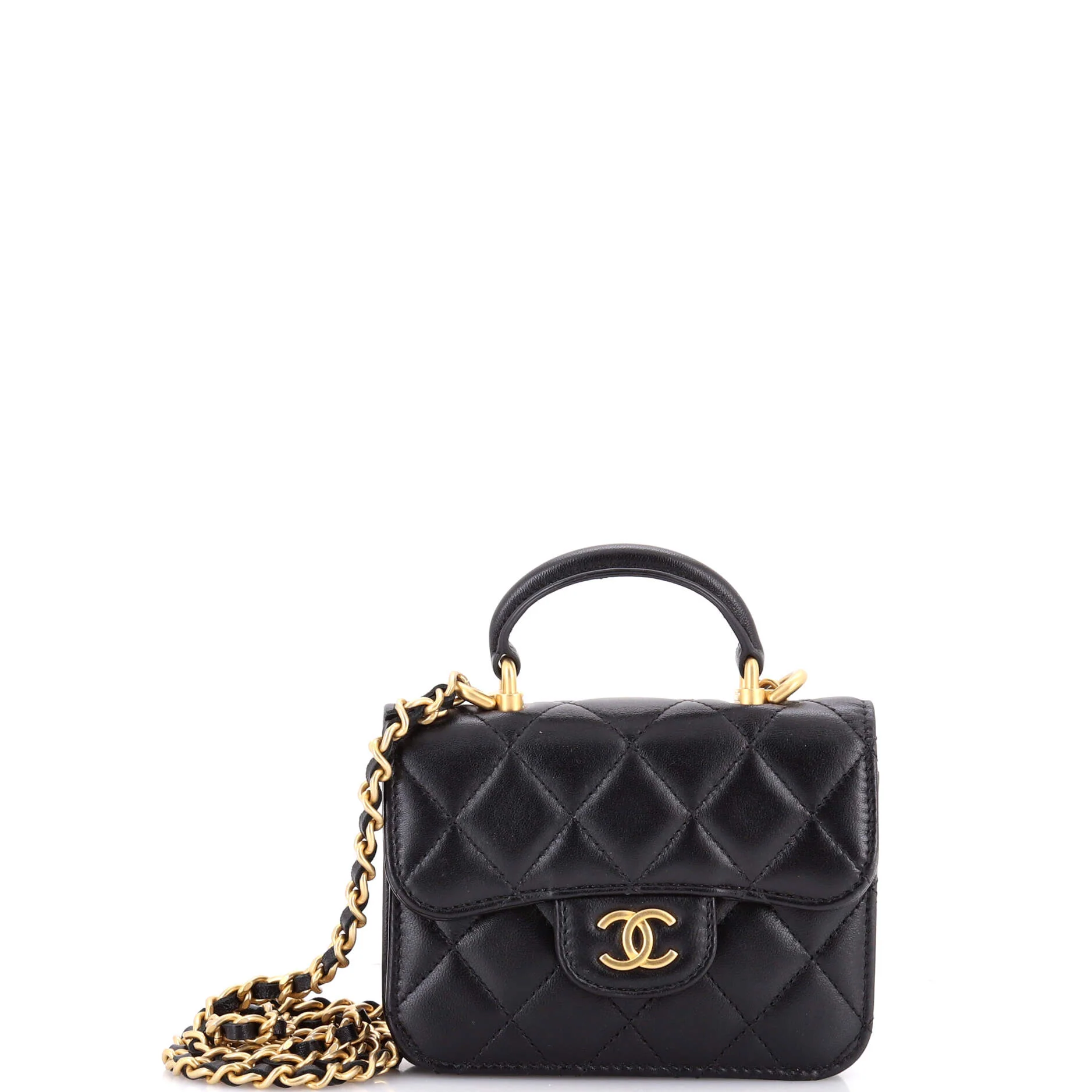 Top Handle Flap Coin Purse with Chain Quilted Lambskin