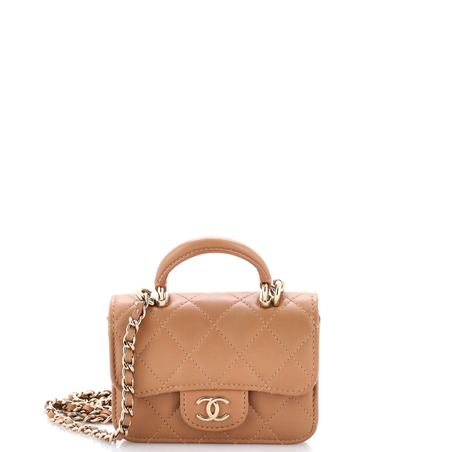 Top Handle Flap Coin Purse with Chain Quilted Lambskin