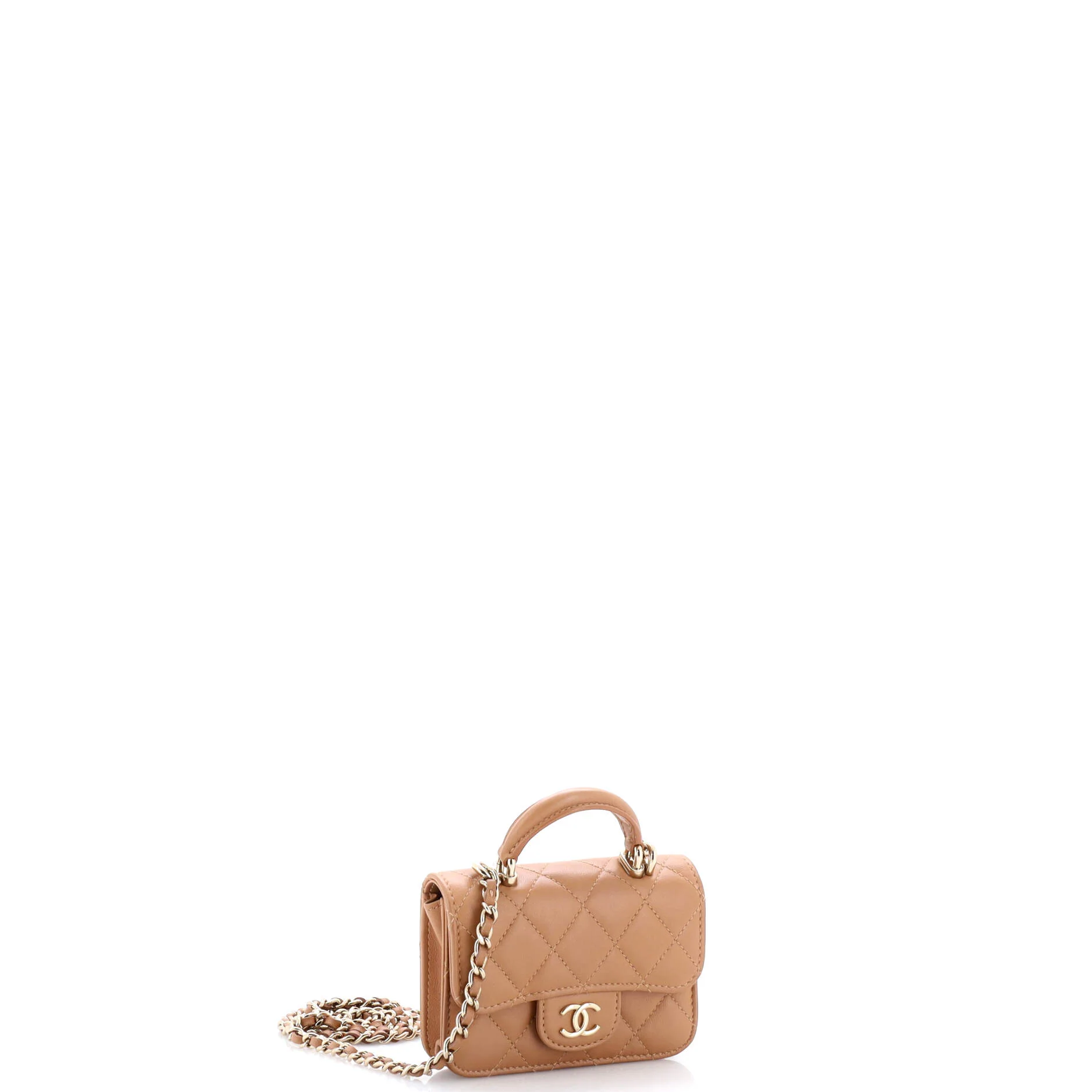 Top Handle Flap Coin Purse with Chain Quilted Lambskin - Image 2