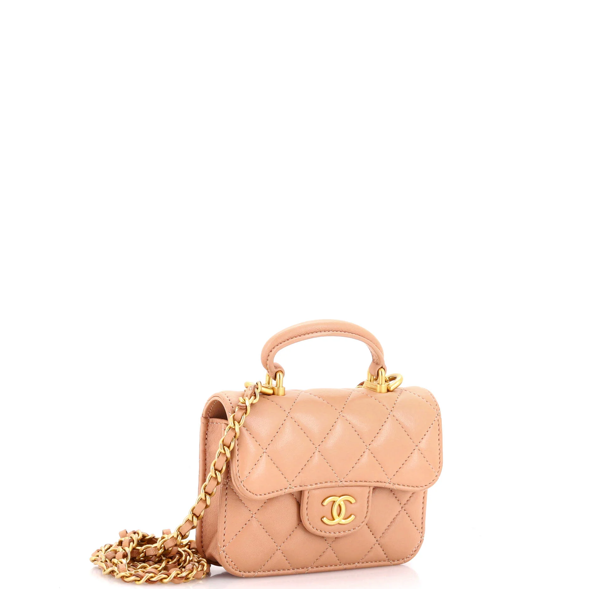 Top Handle Flap Coin Purse with Chain Quilted Lambskin - Image 2