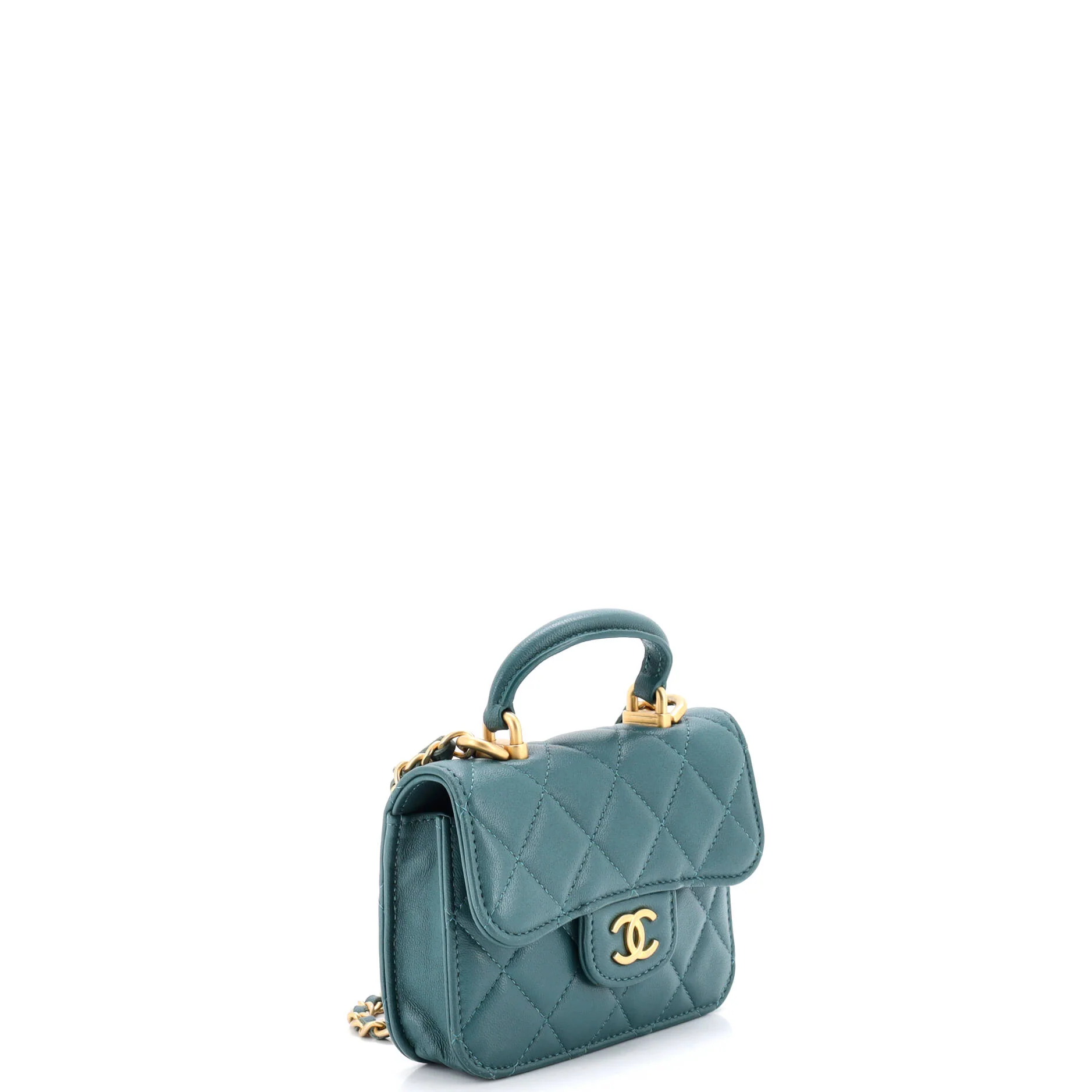 Top Handle Flap Coin Purse with Chain Quilted Lambskin - Image 2