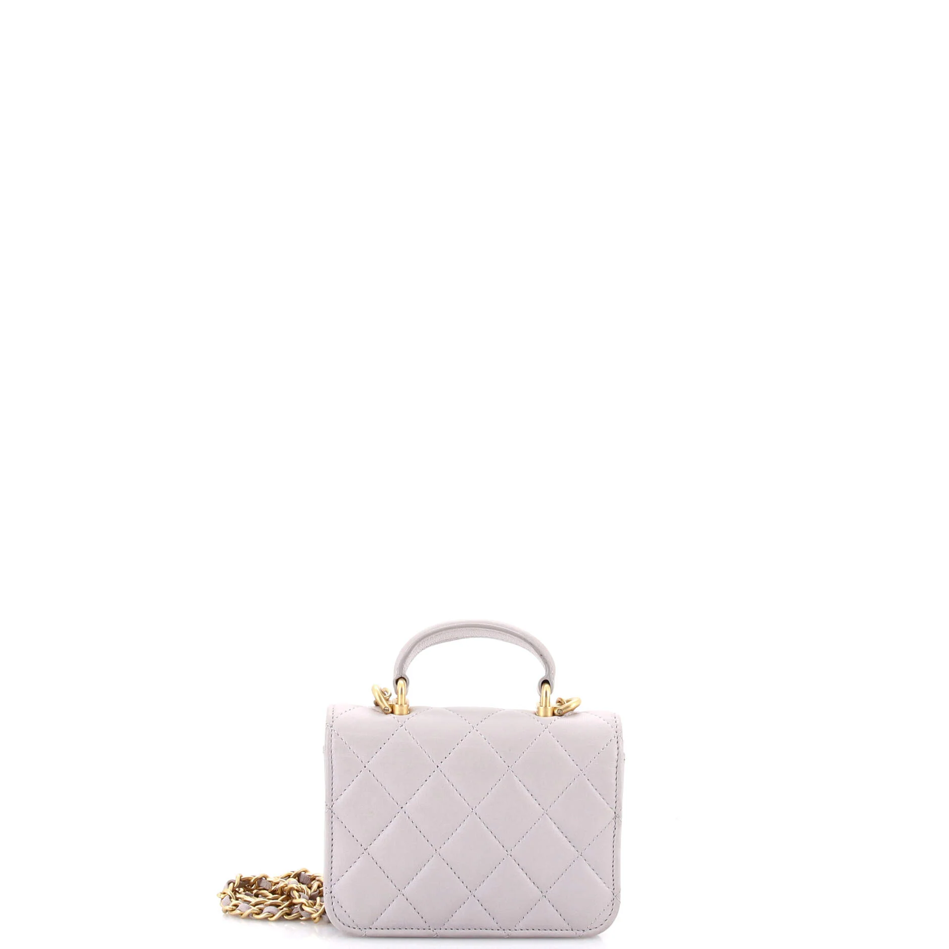 Top Handle Flap Coin Purse with Chain Quilted Lambskin - Image 3