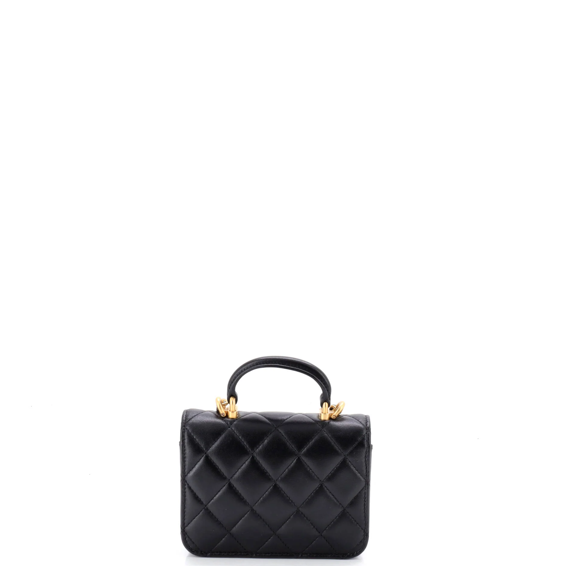Top Handle Flap Coin Purse with Chain Quilted Lambskin - Image 3