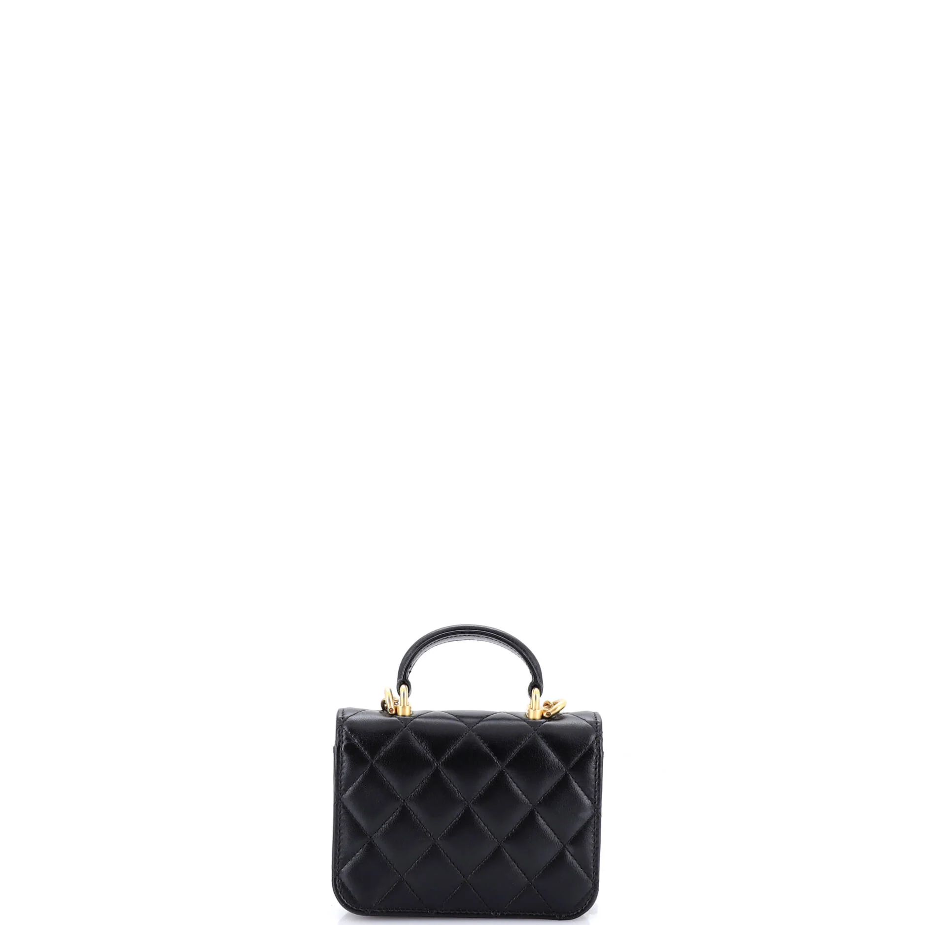Top Handle Flap Coin Purse with Chain Quilted Lambskin - Image 4