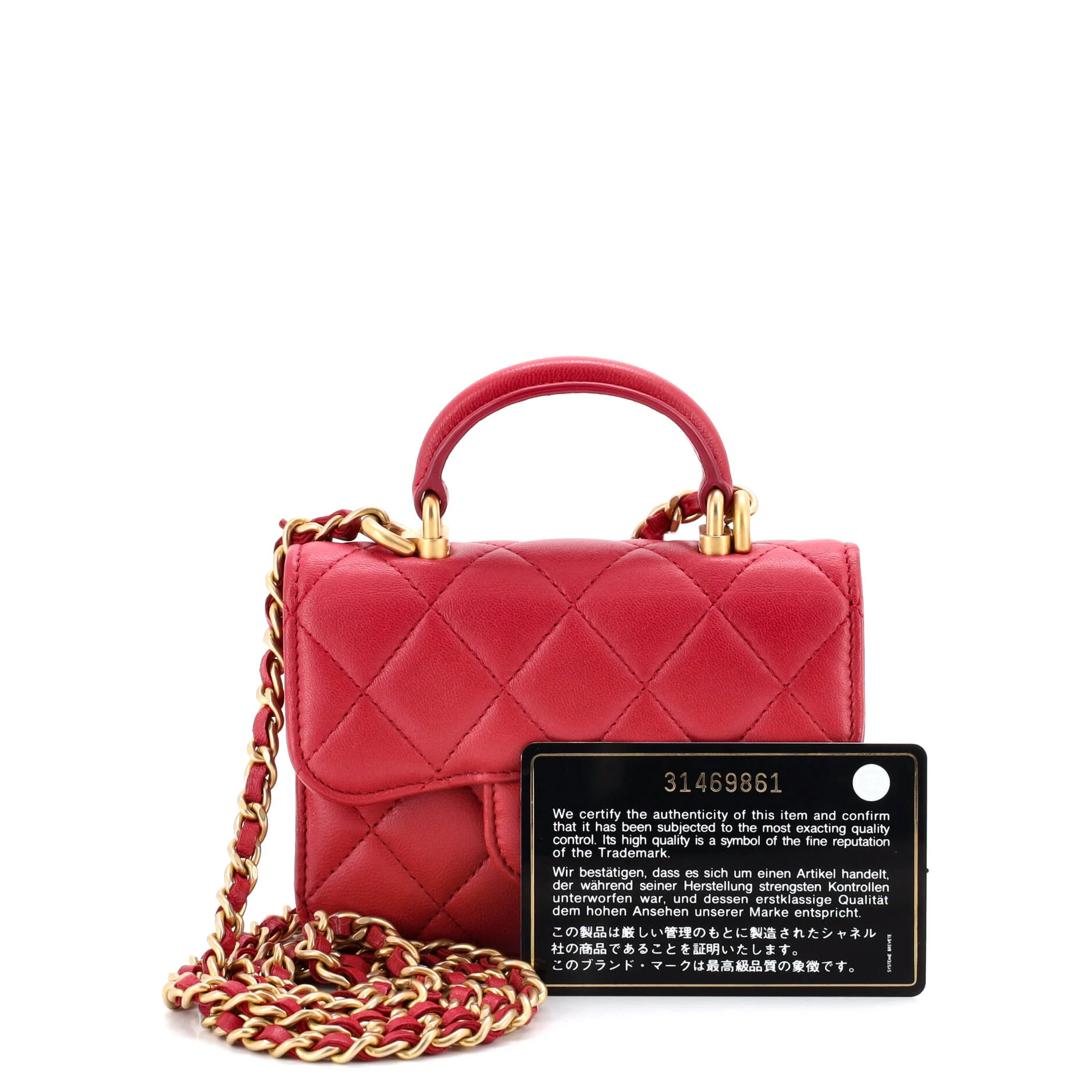 Top Handle Flap Coin Purse with Chain Quilted Lambskin - Image 2