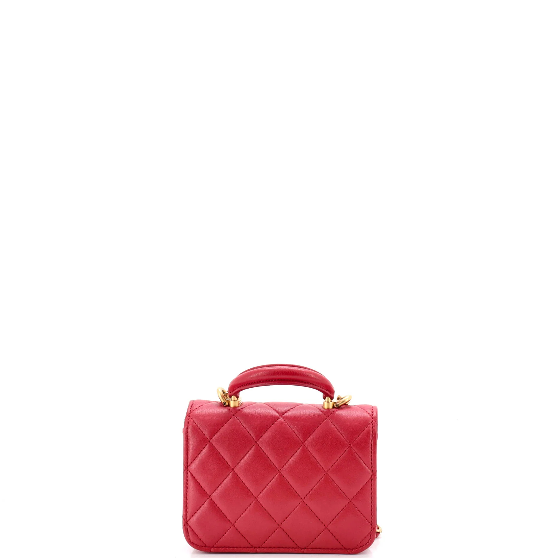 Top Handle Flap Coin Purse with Chain Quilted Lambskin - Image 4