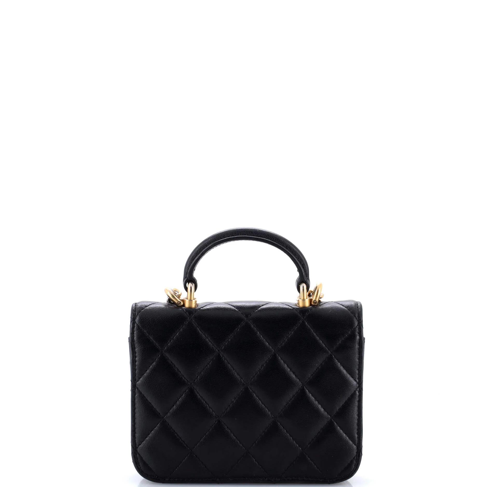 Top Handle Flap Coin Purse with Chain Quilted Lambskin - Image 3