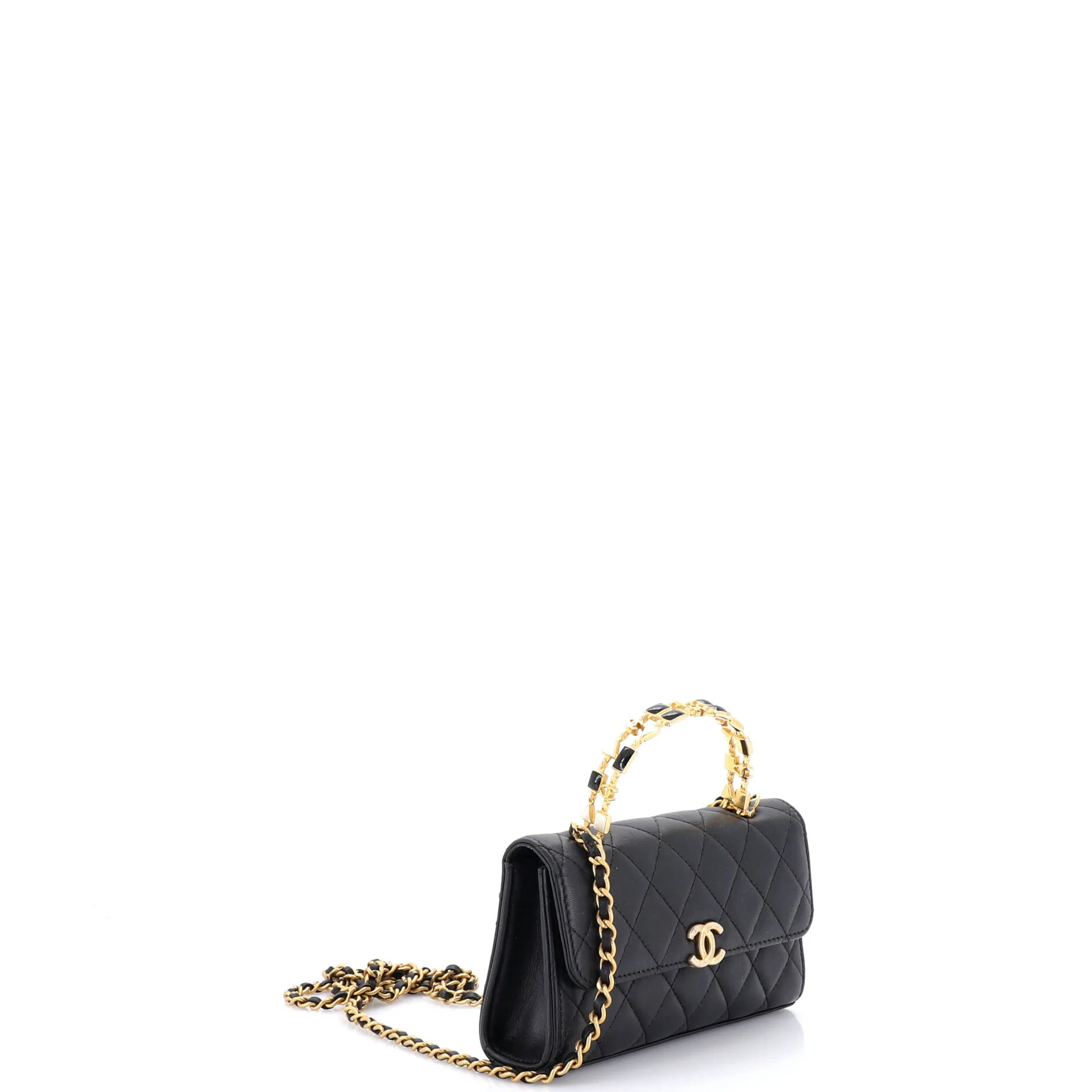 Top Handle Phone Holder with Chain Quilted Lambskin with Enamel - Image 2