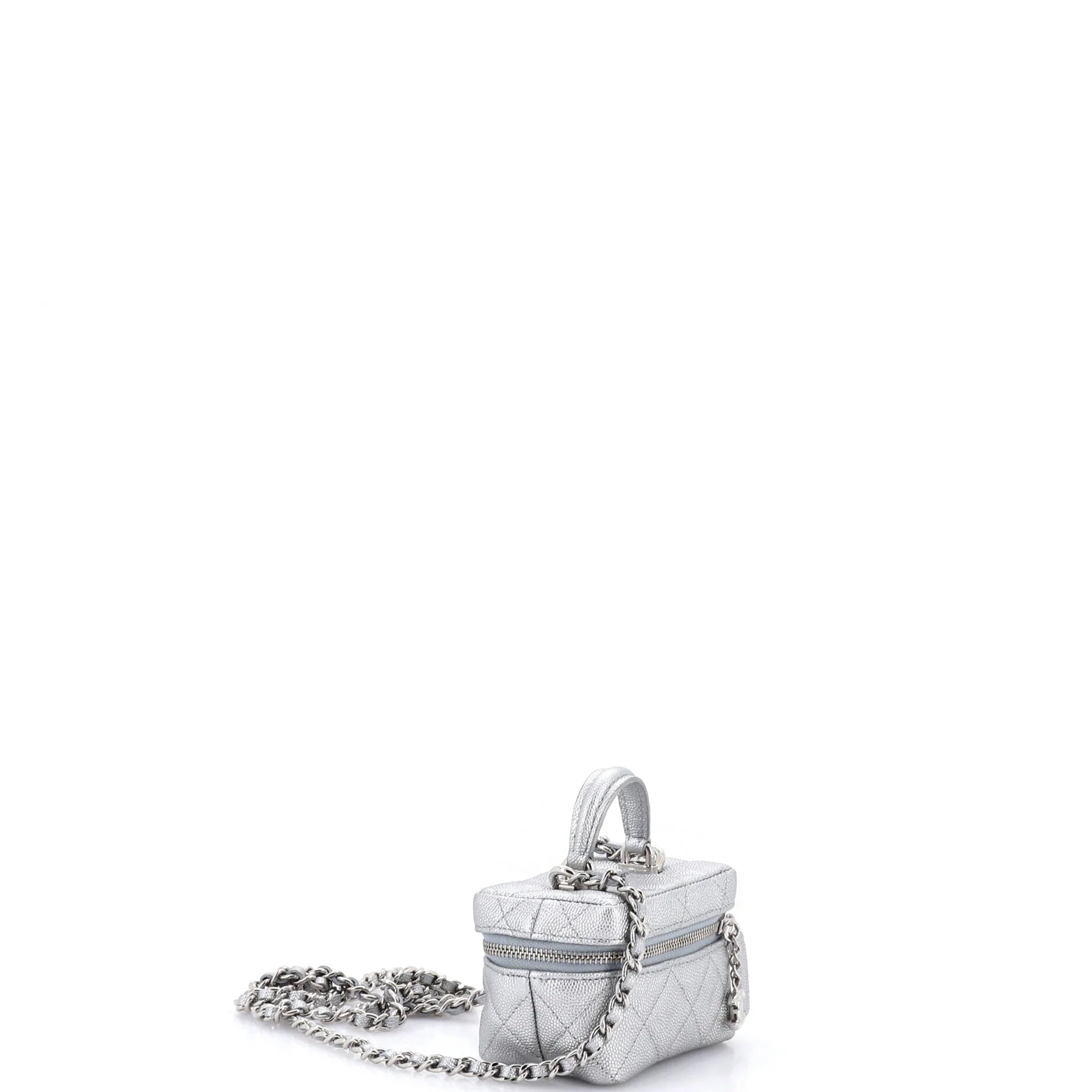 Top Handle Zip Around Vanity Case with Chain Quilted Caviar Mini - Image 2