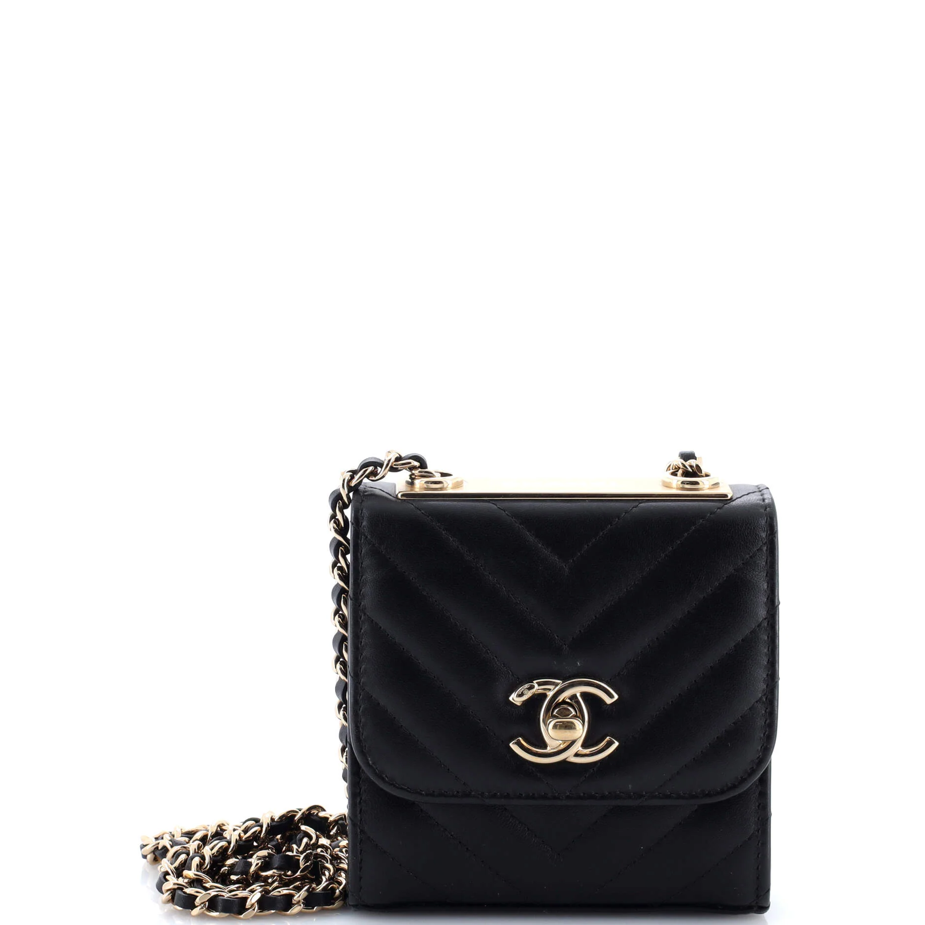 Trendy CC Clutch with Chain Chevron Lambskin Small