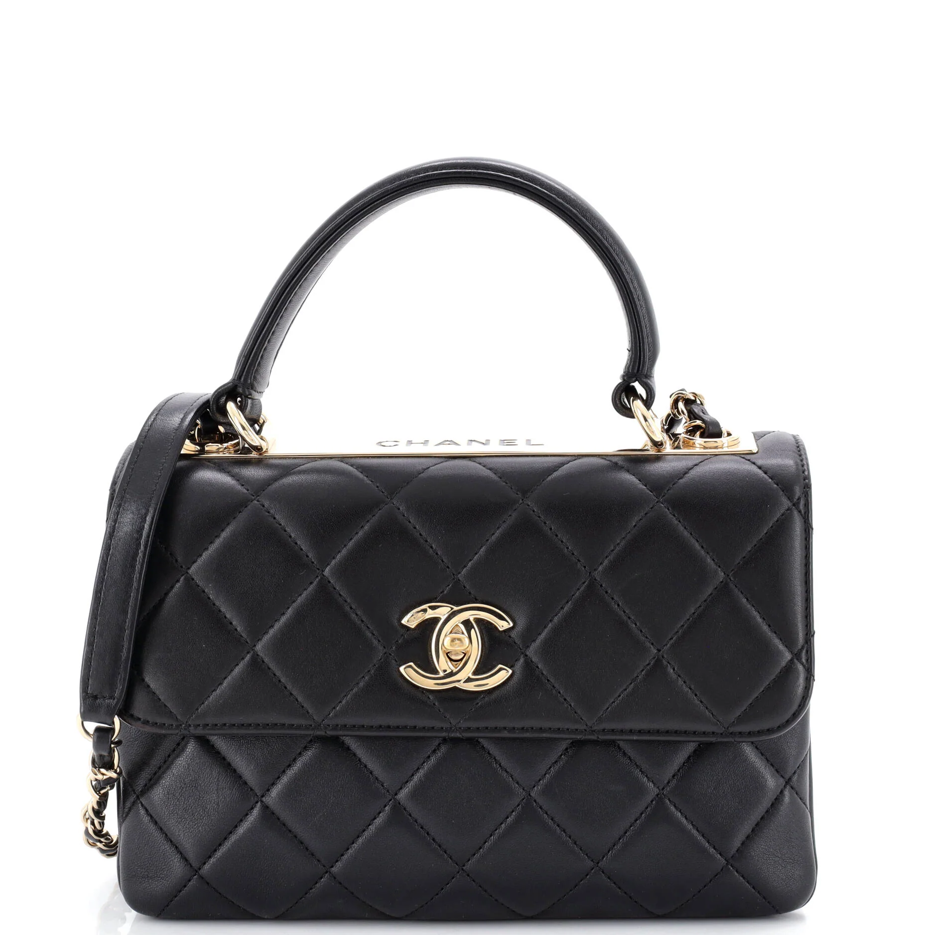Trendy CC Top Handle Bag Quilted Lambskin Small