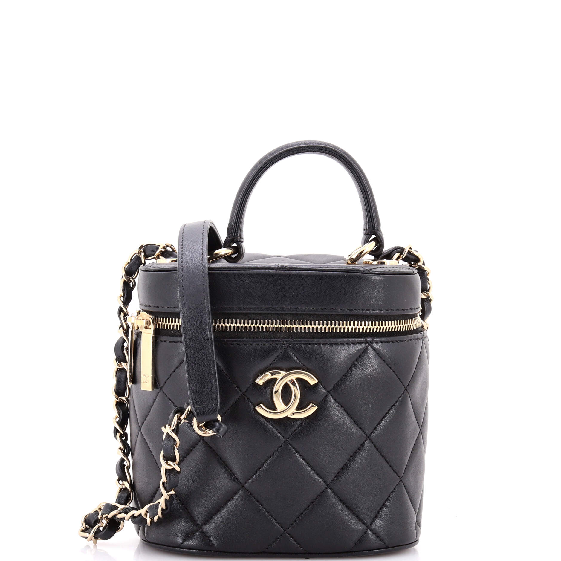Trendy CC Top Handle Vanity Case Quilted Lambskin Small