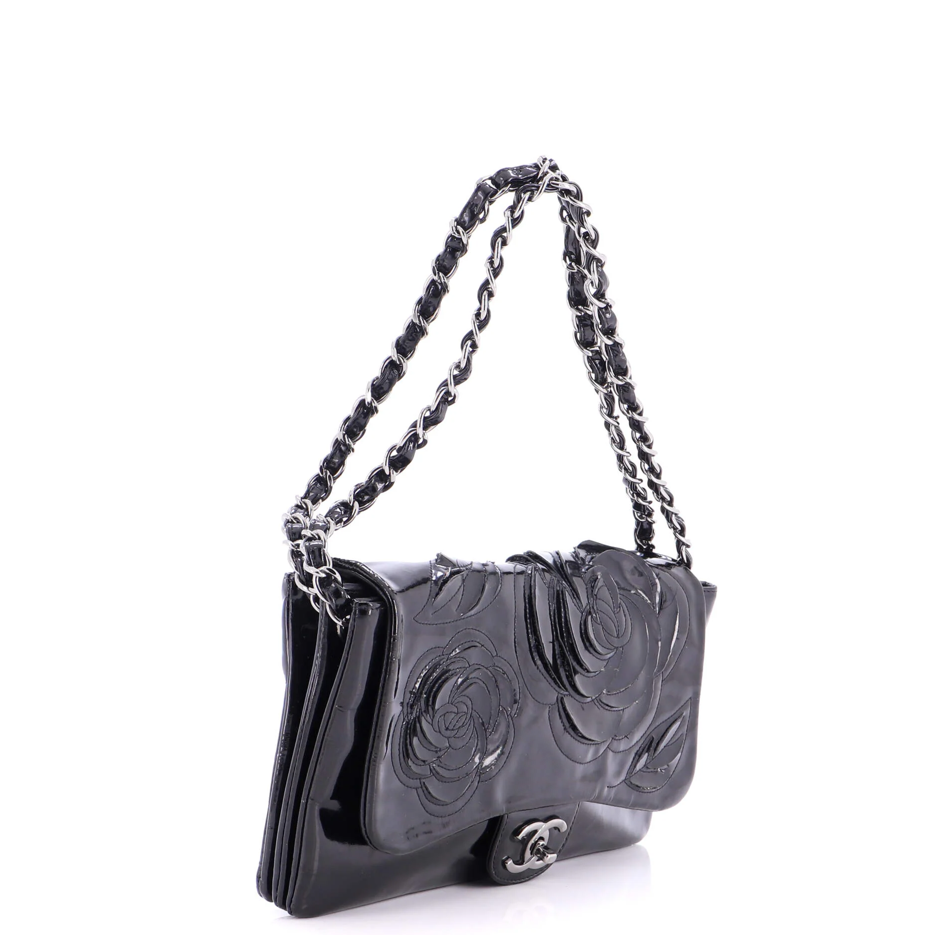 Tweed Petals Camellia Flap Bag Patent Medium - Image 3