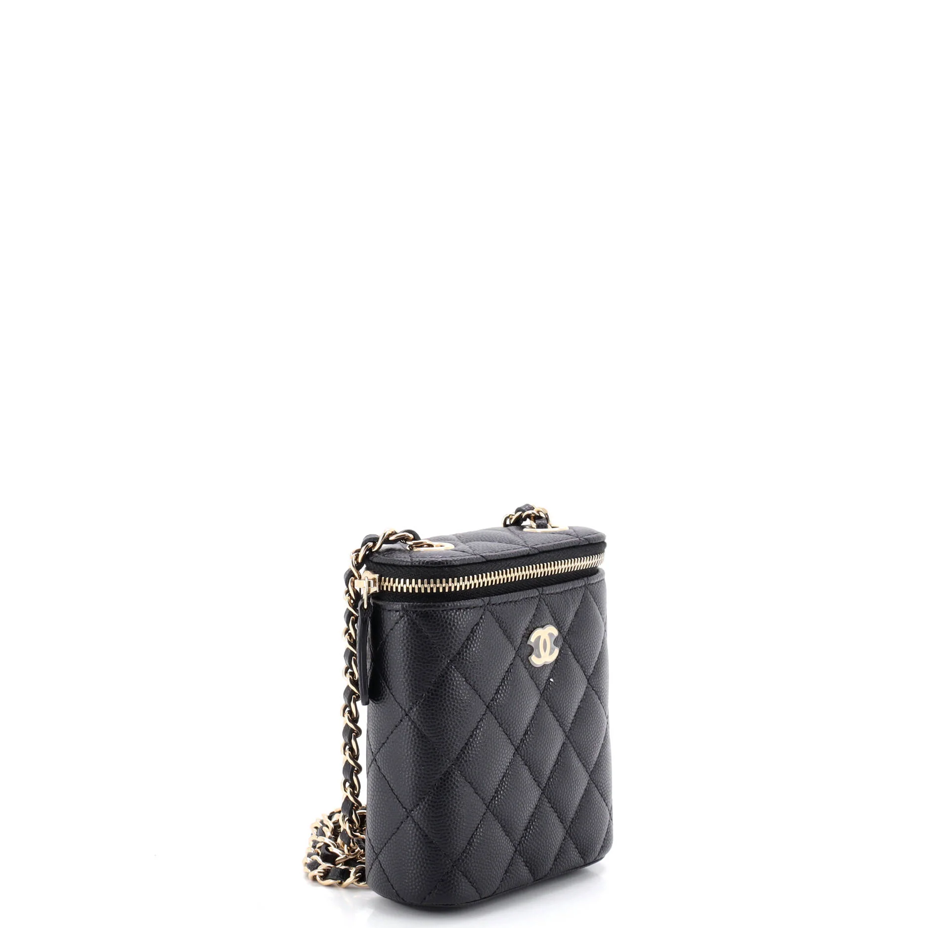 Vertical Classic Vanity Case with Chain Quilted Caviar Mini - Image 3