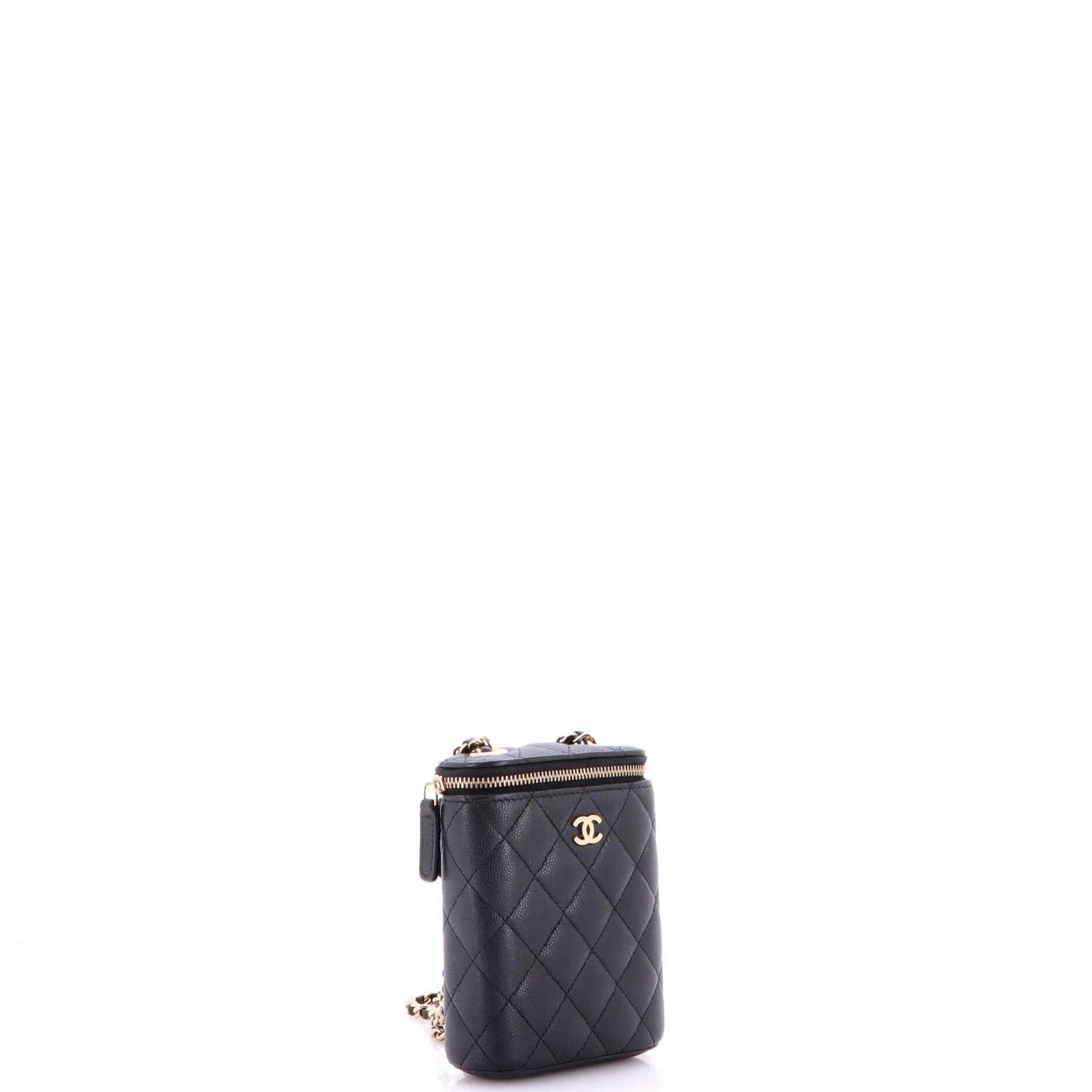 Vertical Classic Vanity Case with Chain Quilted Caviar Small - Image 2