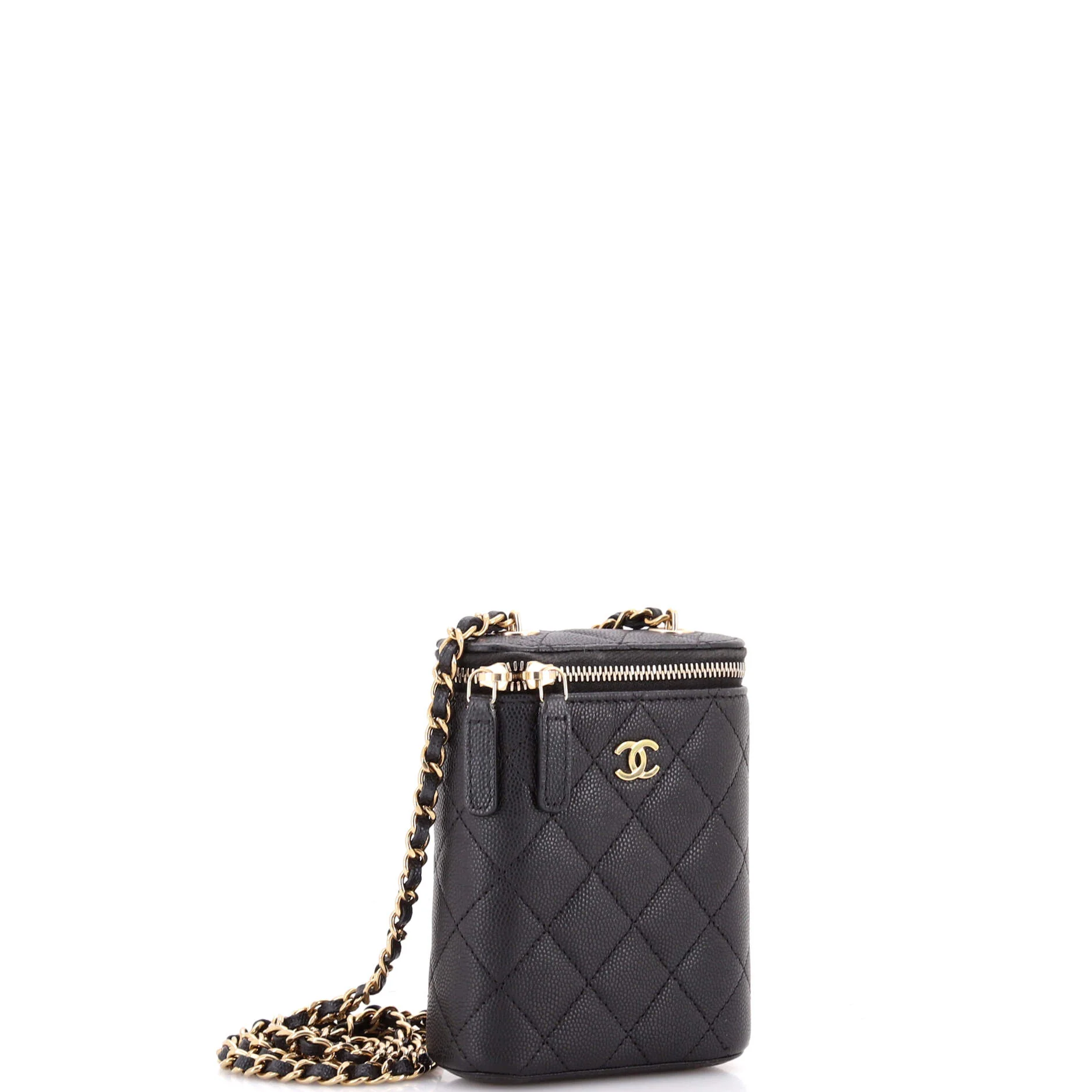 Vertical Classic Vanity Case with Chain Quilted Caviar Small - Image 2