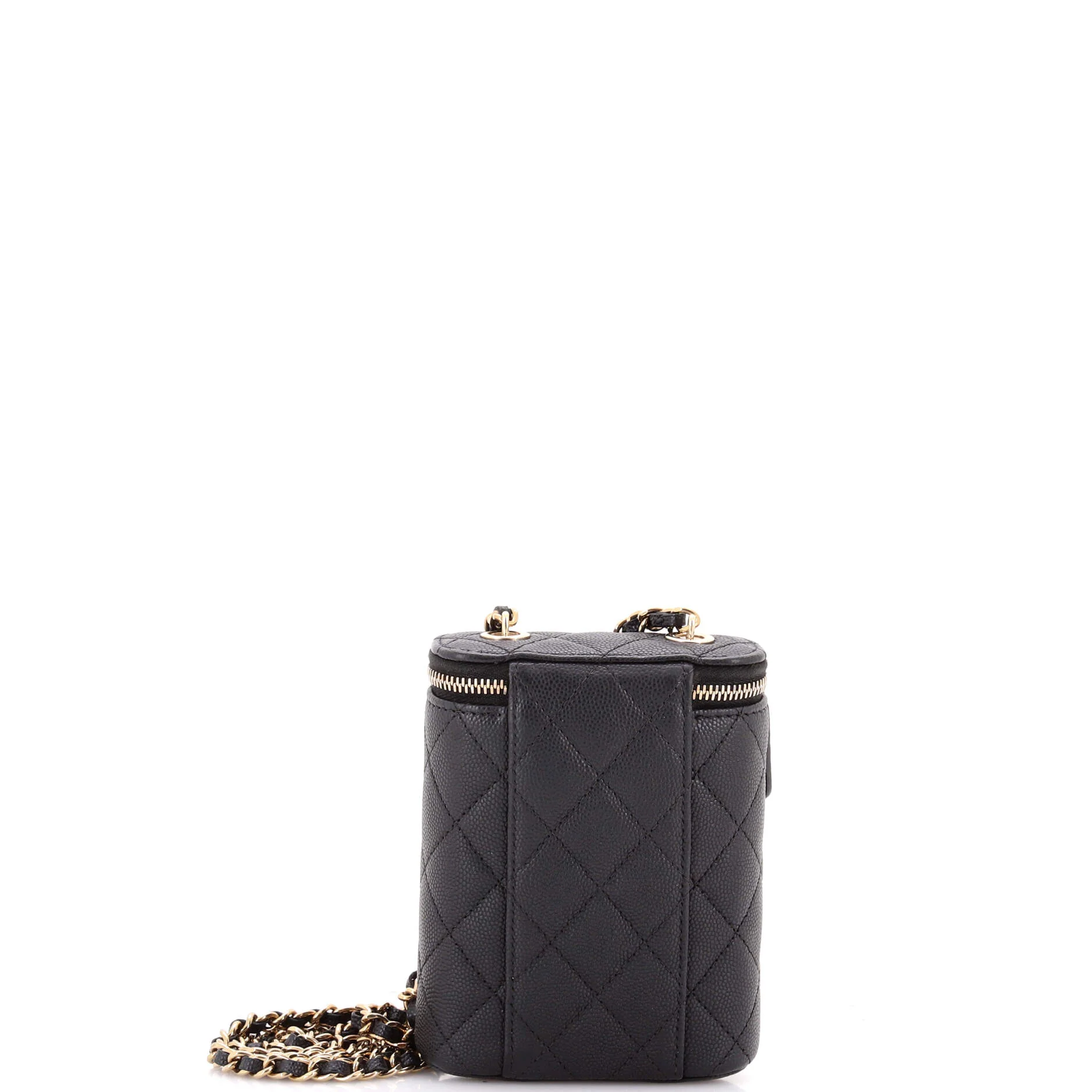 Vertical Classic Vanity Case with Chain Quilted Caviar Small - Image 3