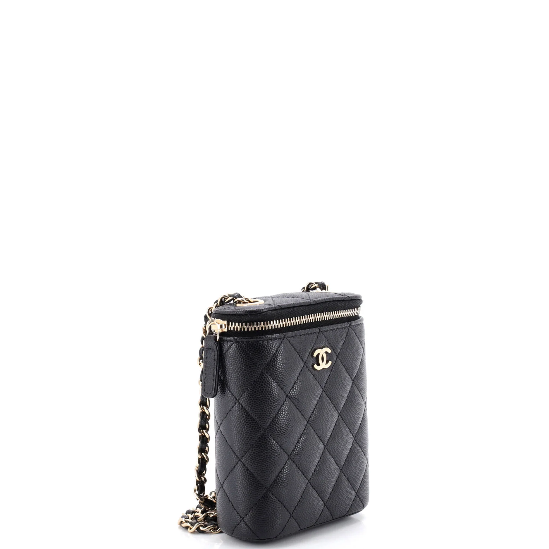 Vertical Classic Vanity Case with Chain Quilted Caviar Small - Image 3