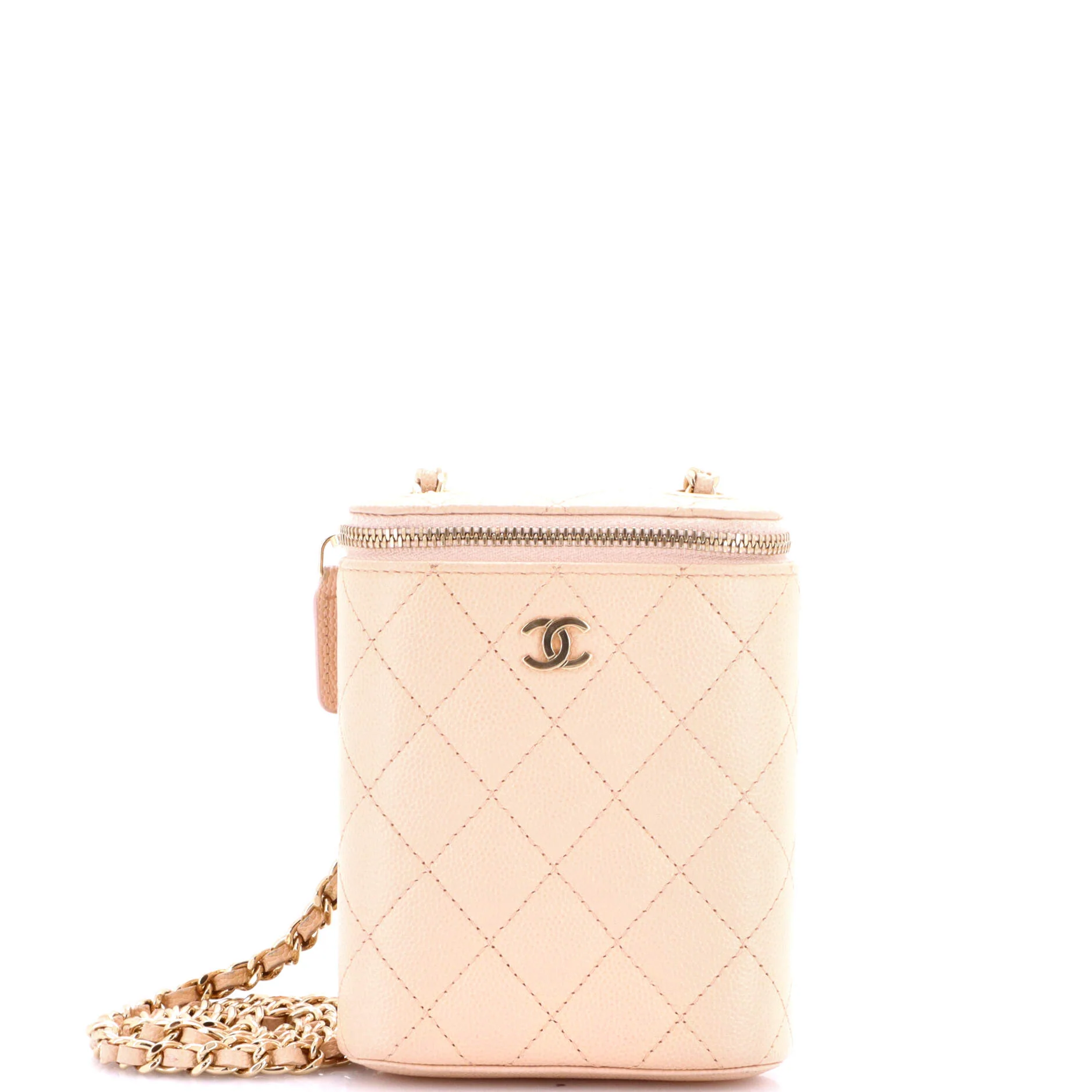 Vertical Classic Vanity Case with Chain Quilted Caviar Small