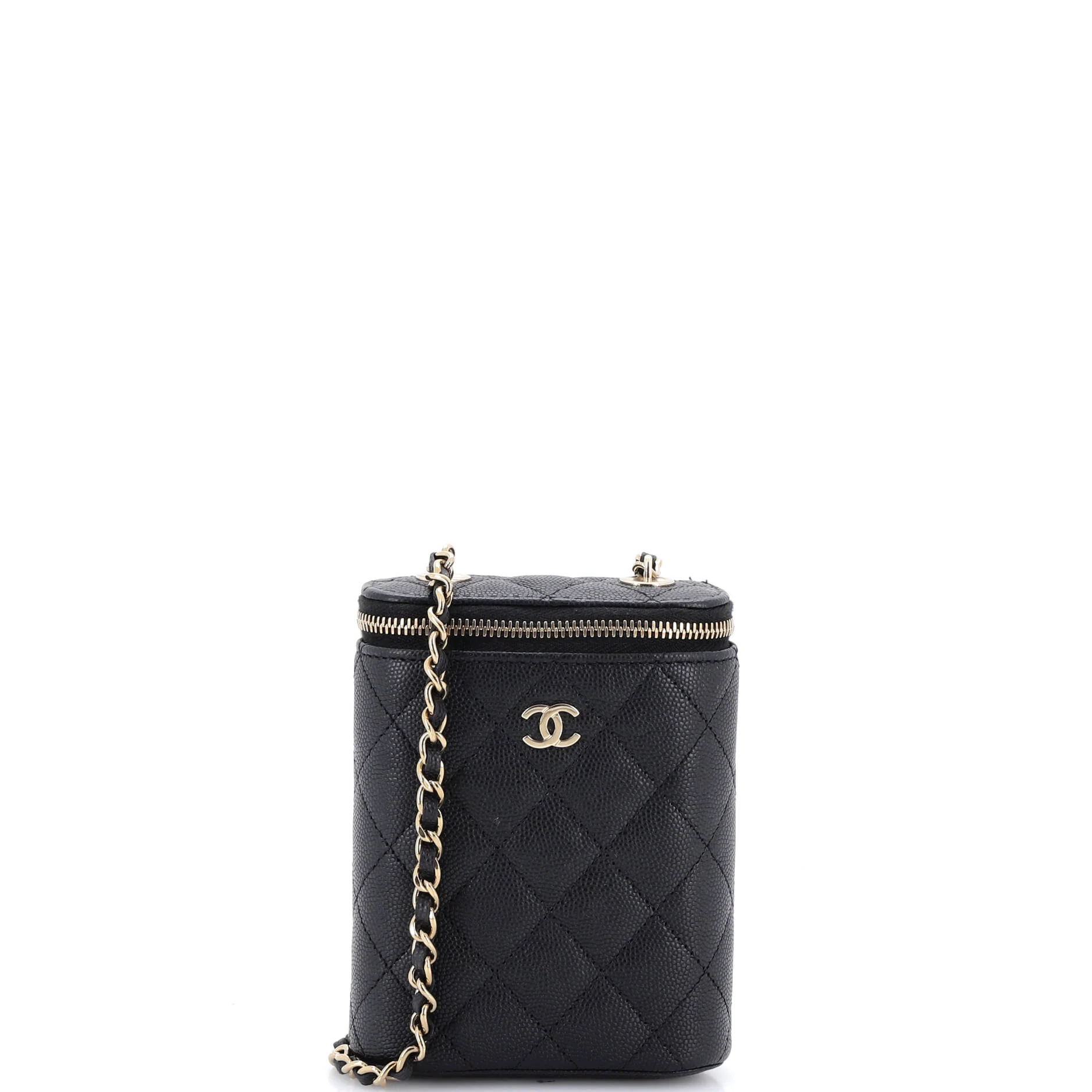 Vertical Classic Vanity Case with Chain Quilted Caviar Small
