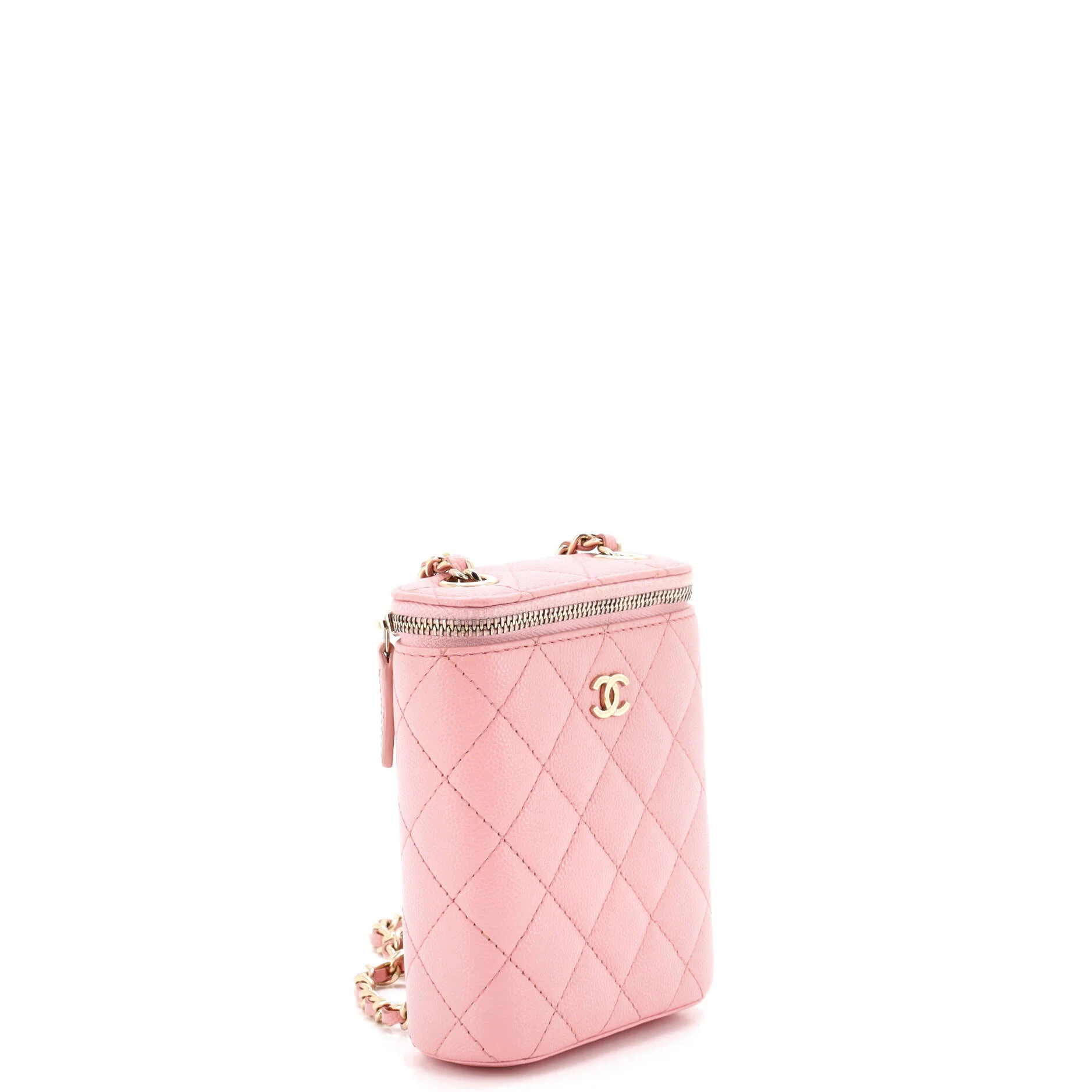 Vertical Classic Vanity Case with Chain Quilted Caviar Small - Image 2