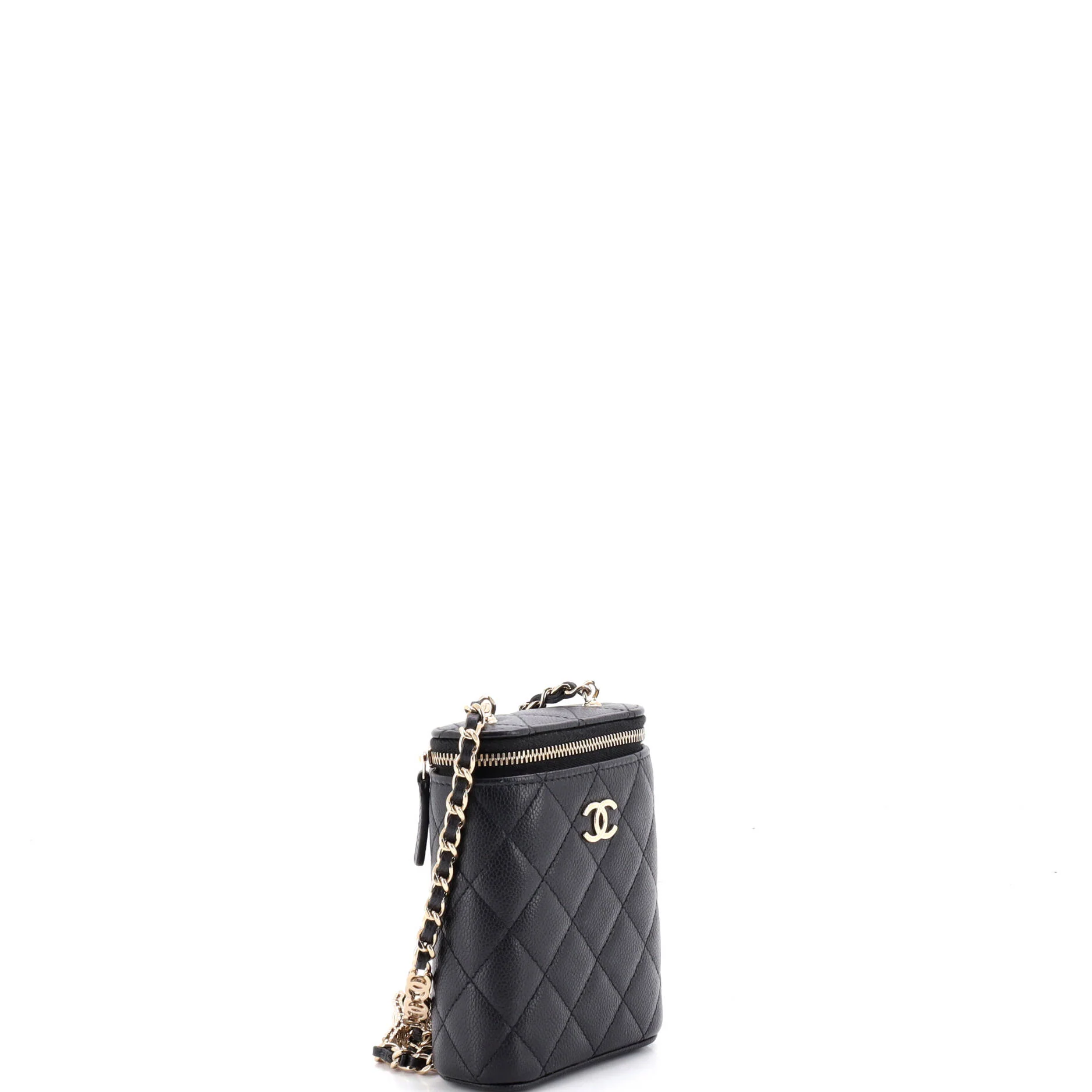 Vertical Classic Vanity Case with Chain Quilted Caviar Small - Image 2