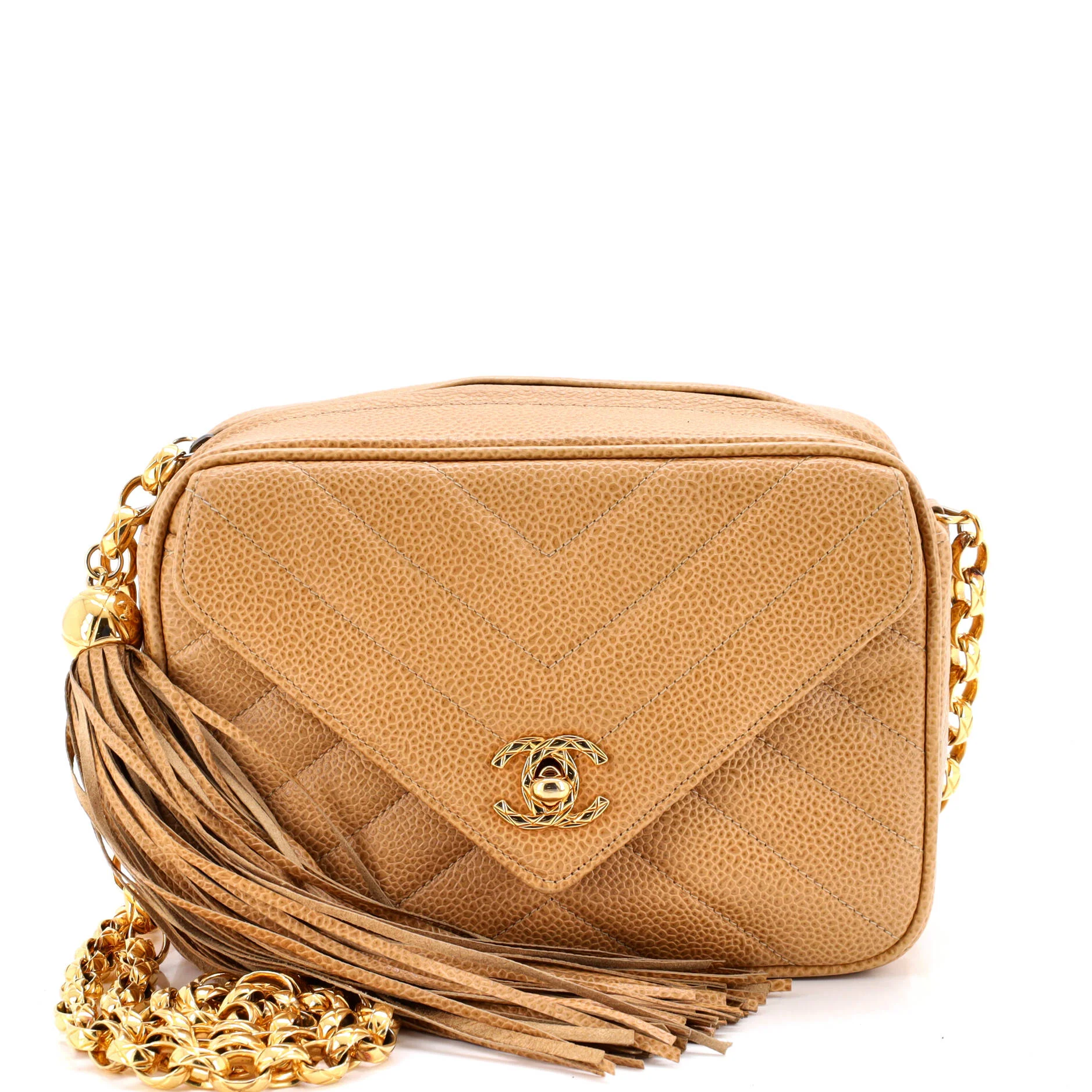 Vintage Camera Tassel Bag Chevron Caviar Small