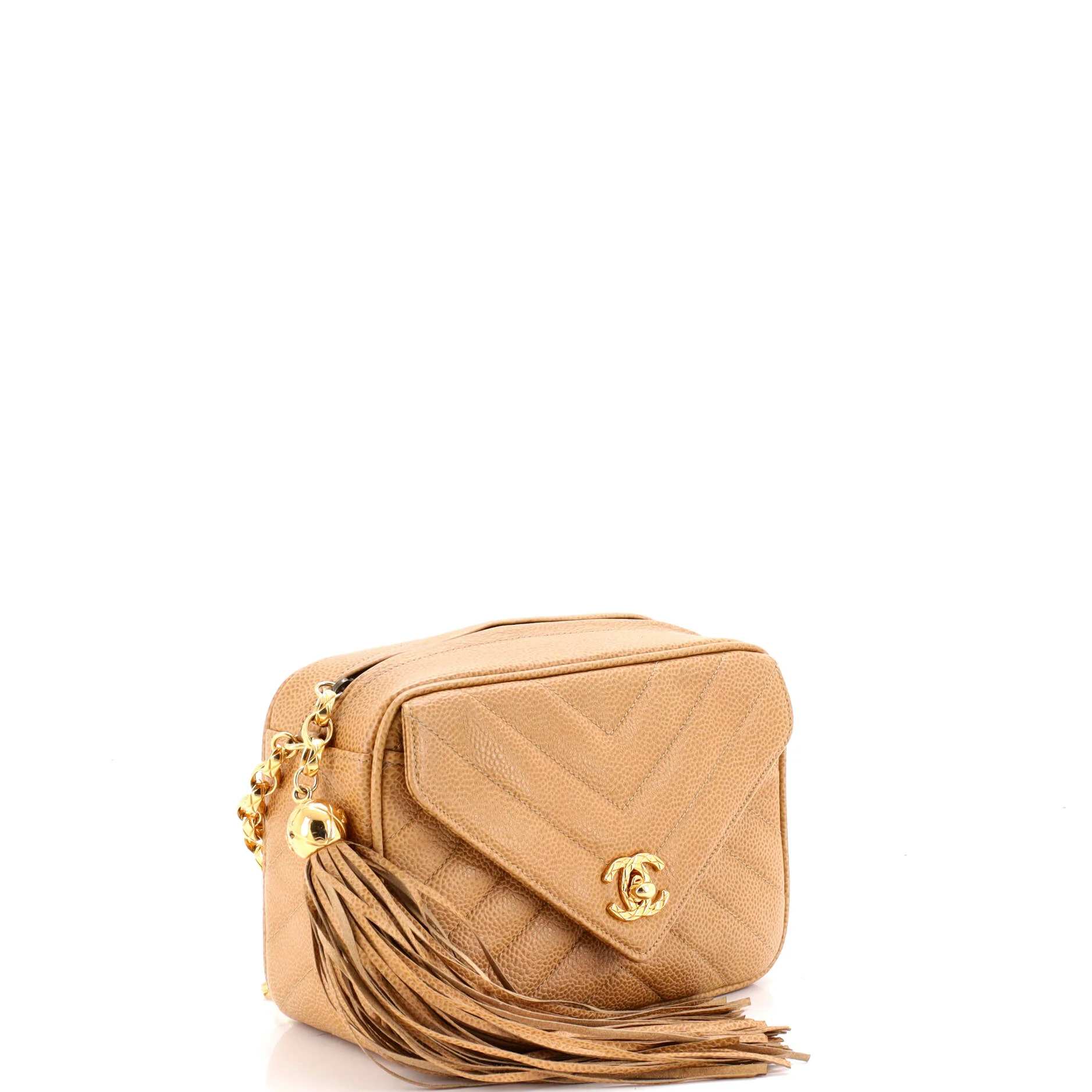 Vintage Camera Tassel Bag Chevron Caviar Small - Image 3