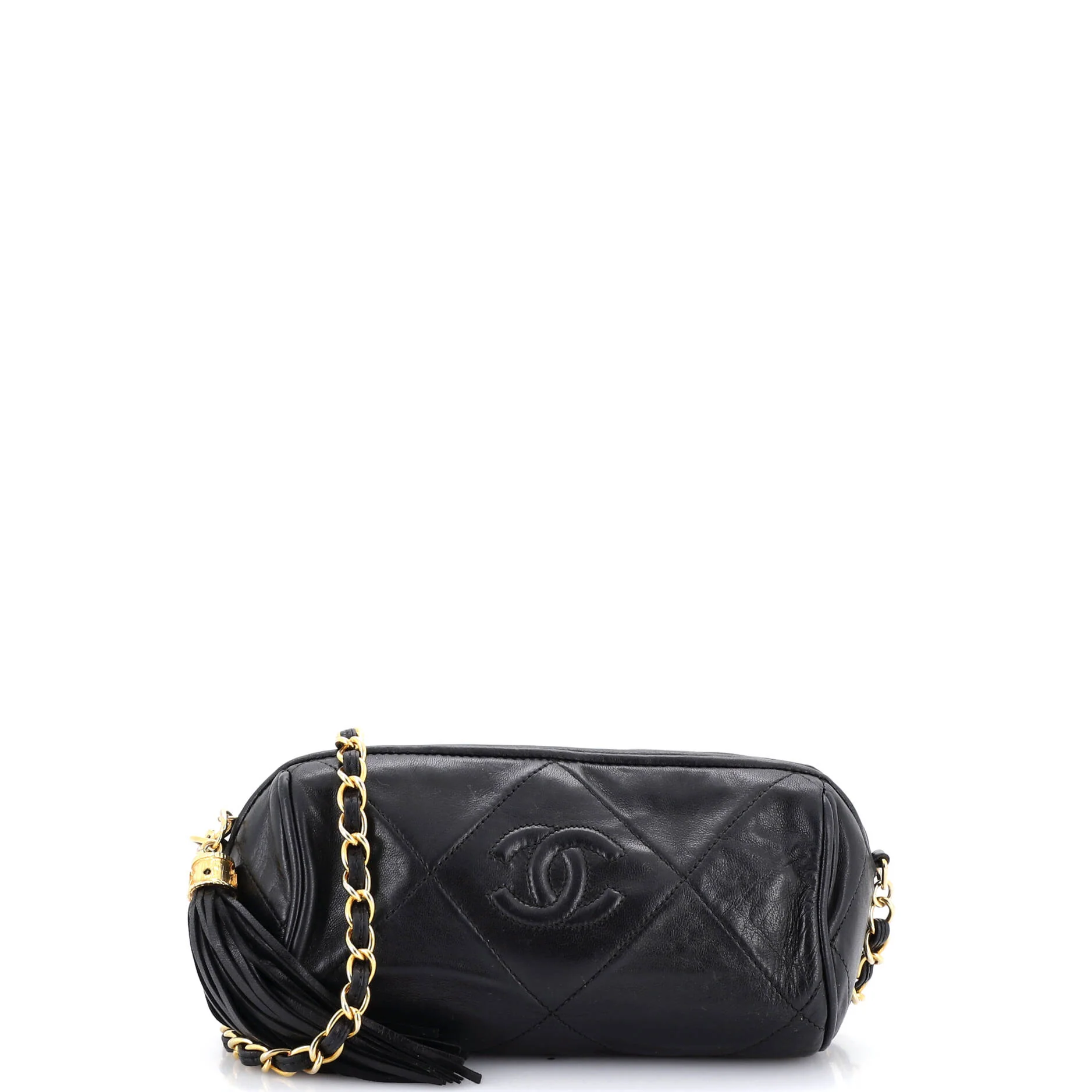 Vintage Diamond CC Barrel Bag Quilted Leather Mini