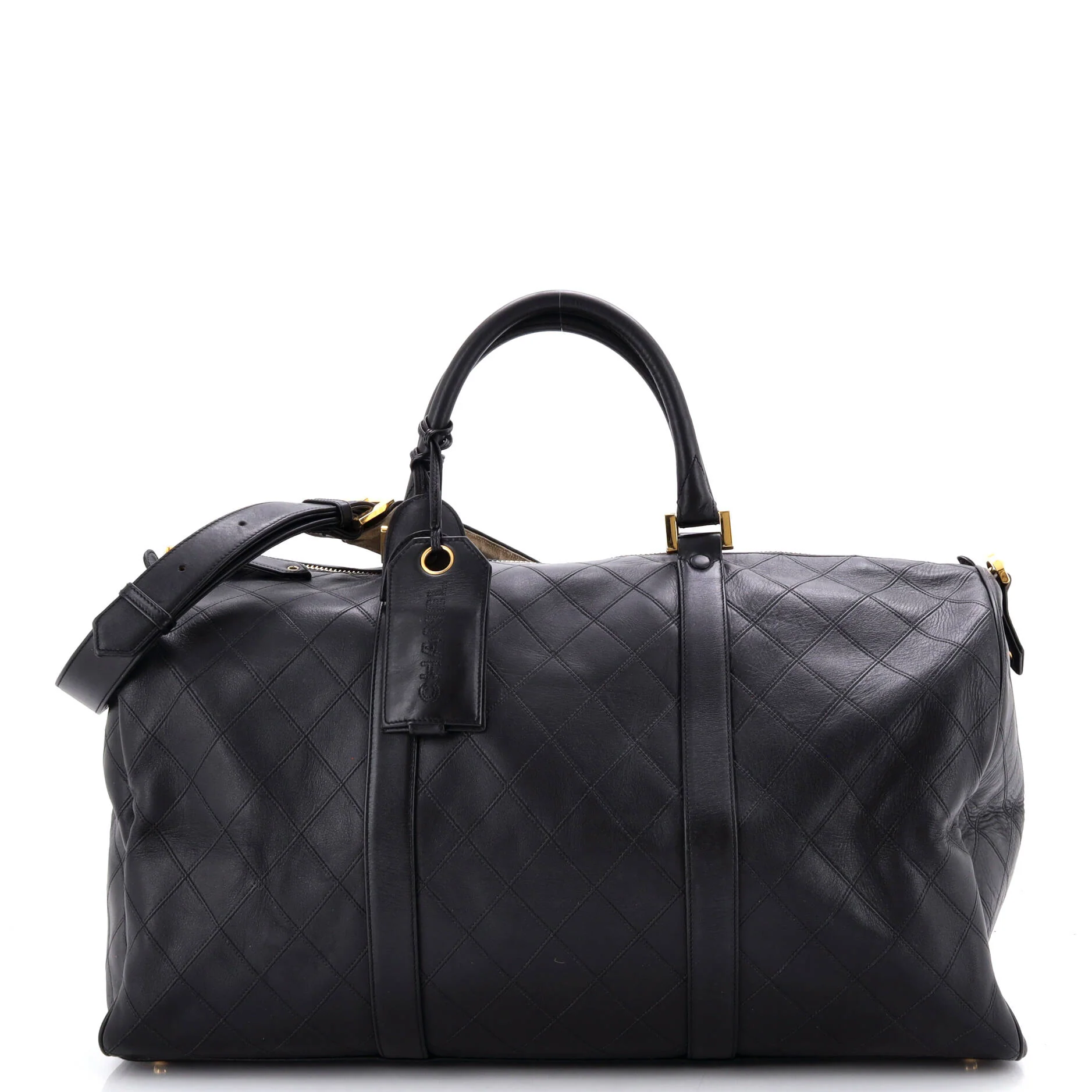Vintage Diamond Stitch Boston Bag Quilted Lambskin Large