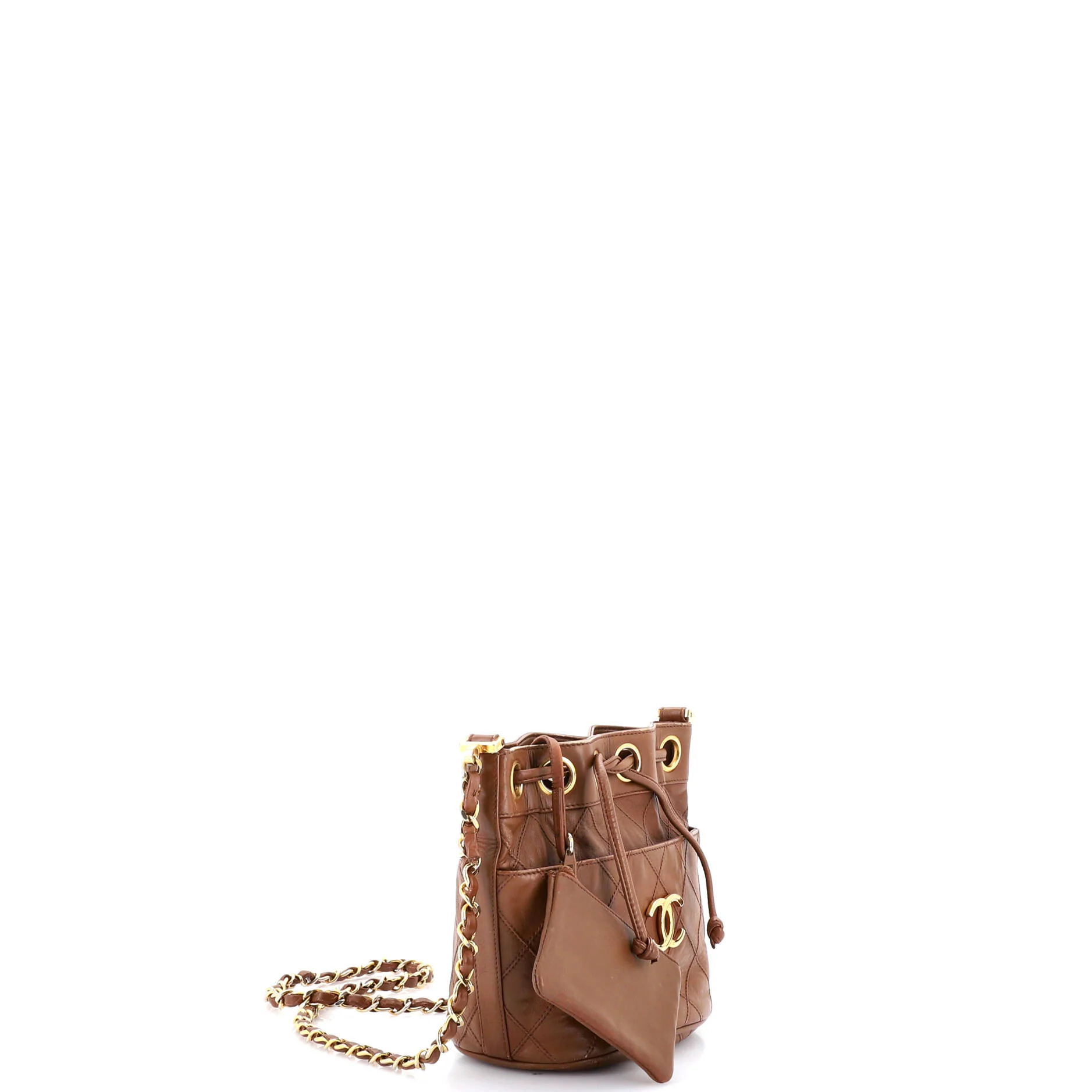 Vintage Diamond Stitch Drawstring Bucket Bag Quilted Lambskin Mini - Image 2