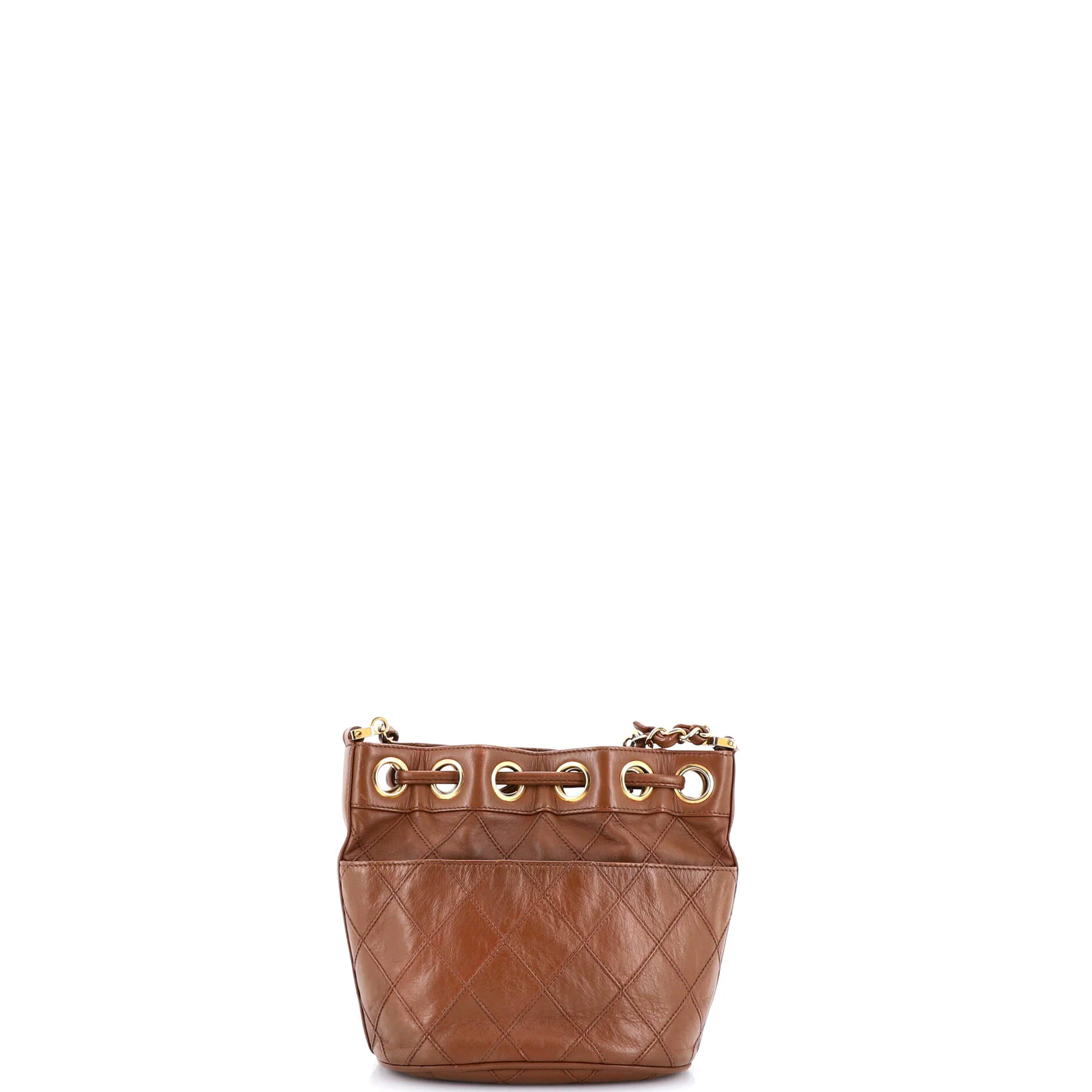 Vintage Diamond Stitch Drawstring Bucket Bag Quilted Lambskin Mini - Image 3