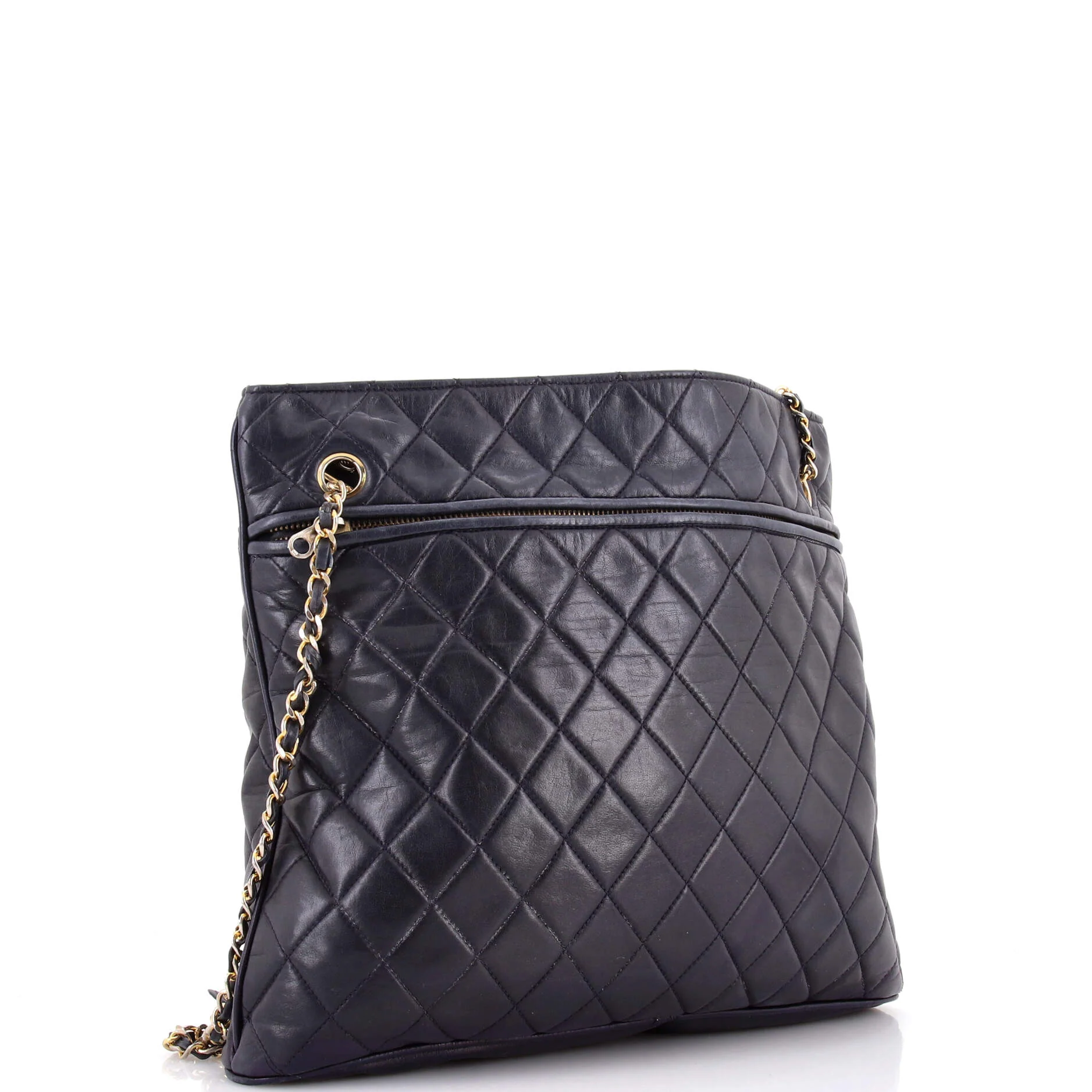 Vintage Zipped Chain Tote Quilted Leather Large - Image 2