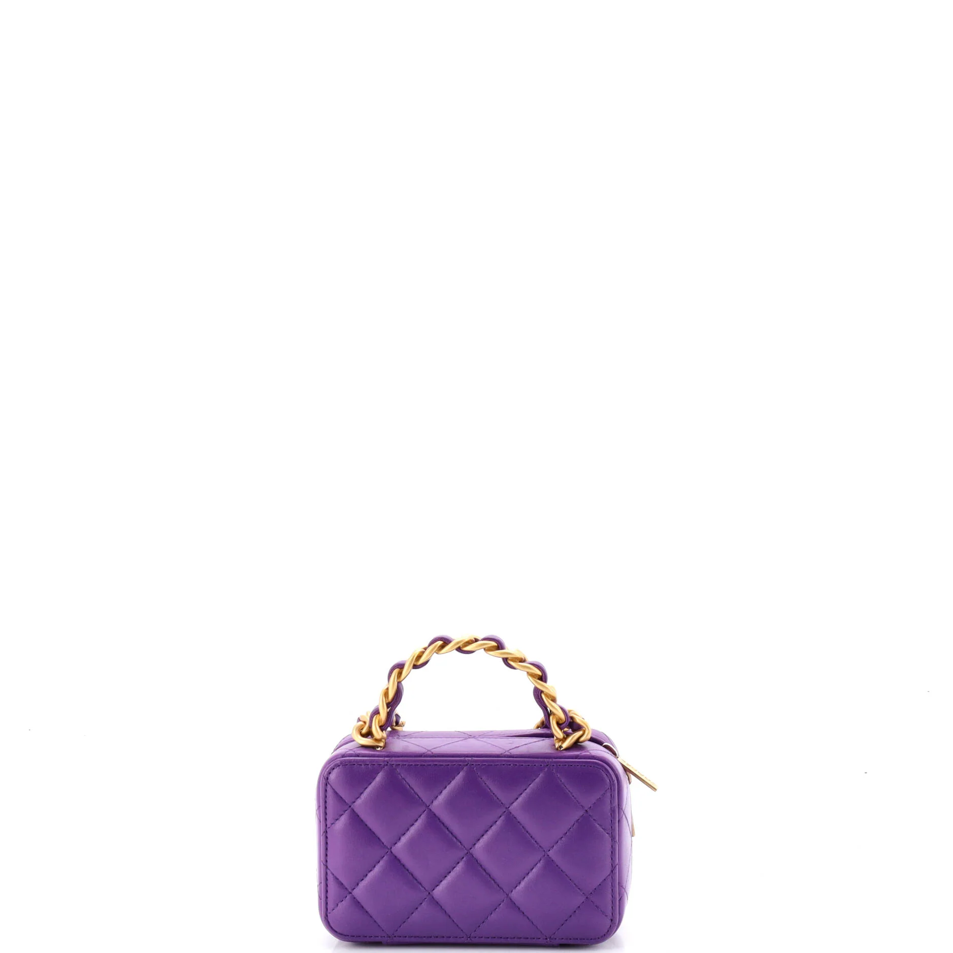 Woven Chain Top Handle Vanity Case Quilted Lambskin Mini - Image 3