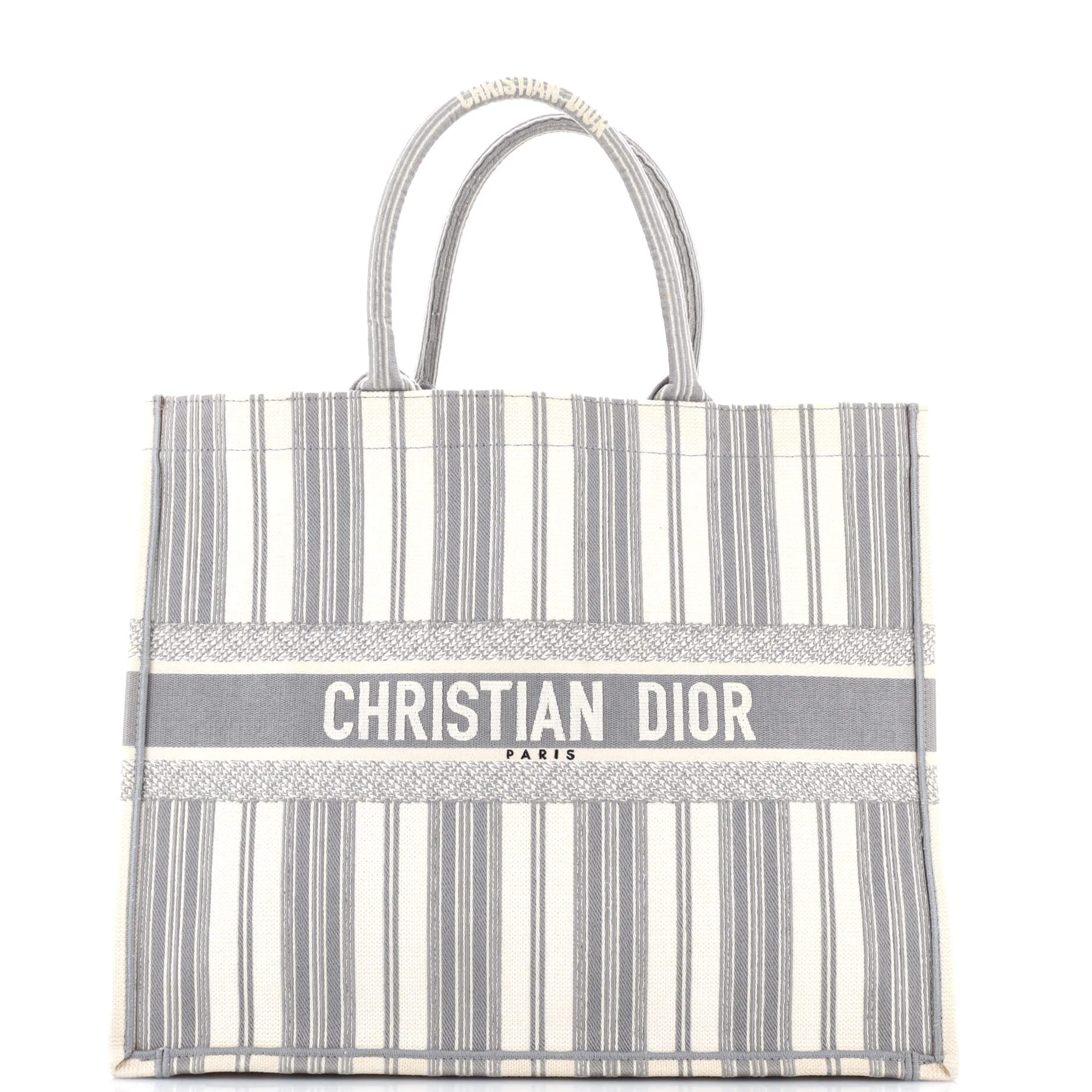 Book Tote Bayadere Stripe Embroidered Canvas Large