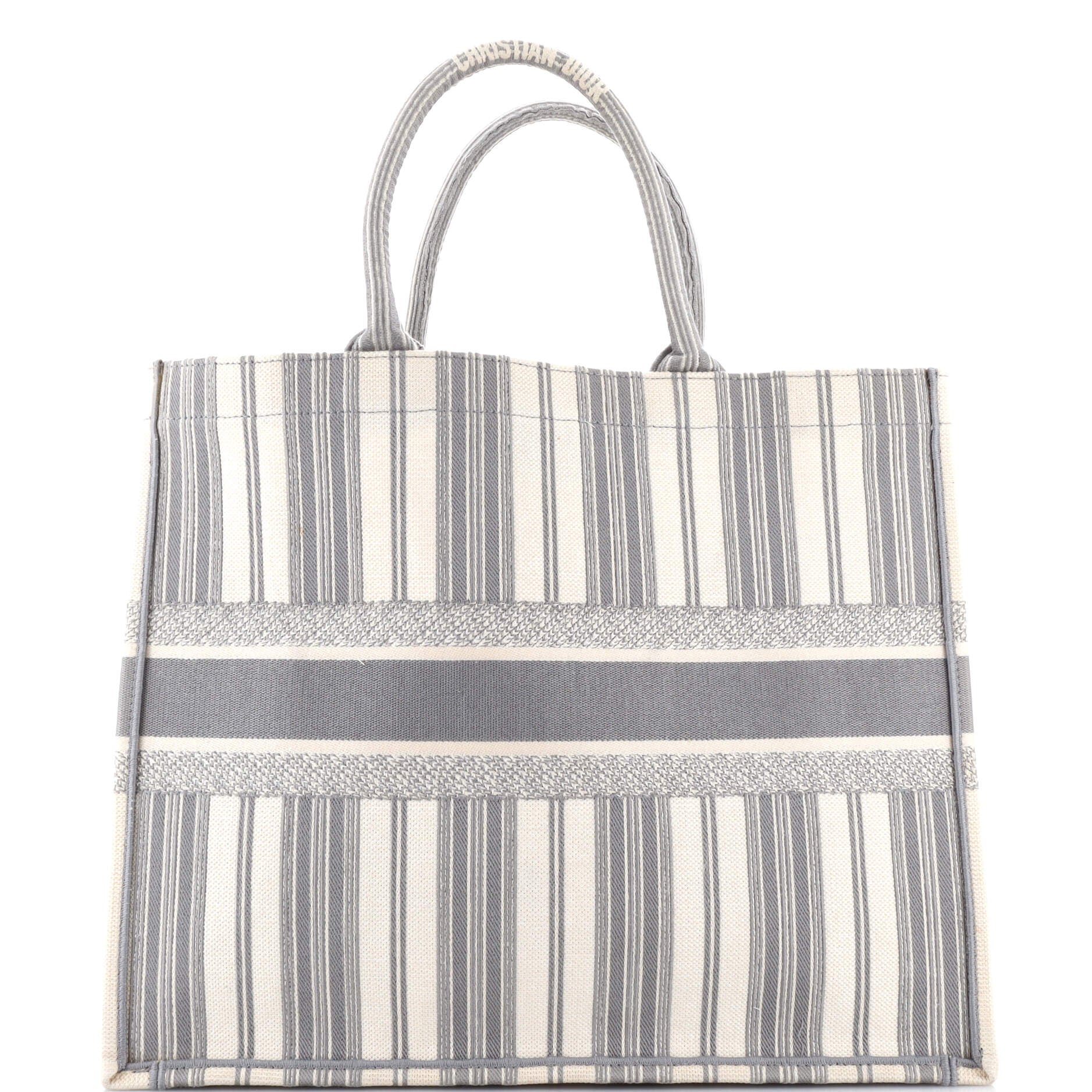 Book Tote Bayadere Stripe Embroidered Canvas Large - Image 3