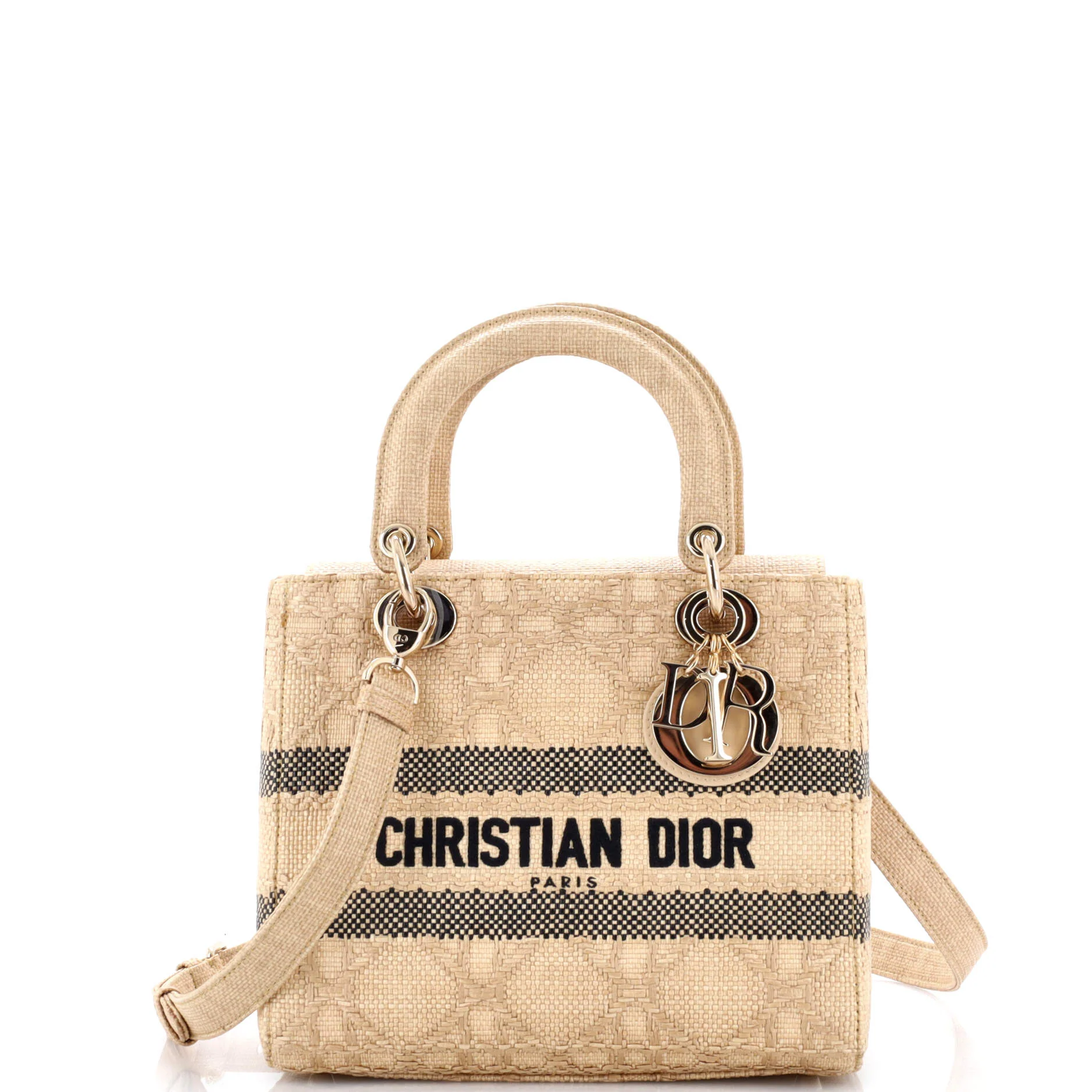 Lady D-Lite Bag Cannage Embroidered Raffia Medium