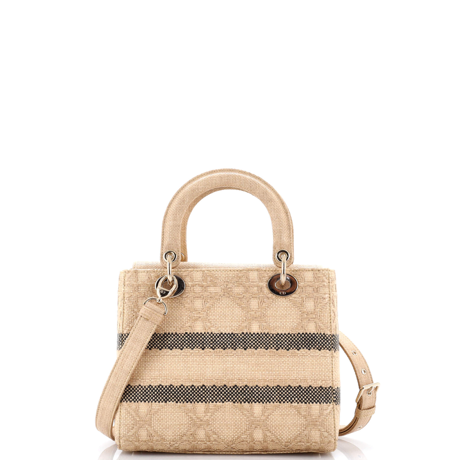 Lady D-Lite Bag Cannage Embroidered Raffia Medium - Image 3