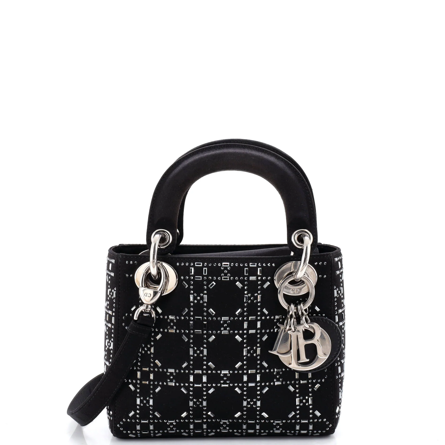 Lady Dior Bag Crystal Embellished Cannage Quilt Satin Mini
