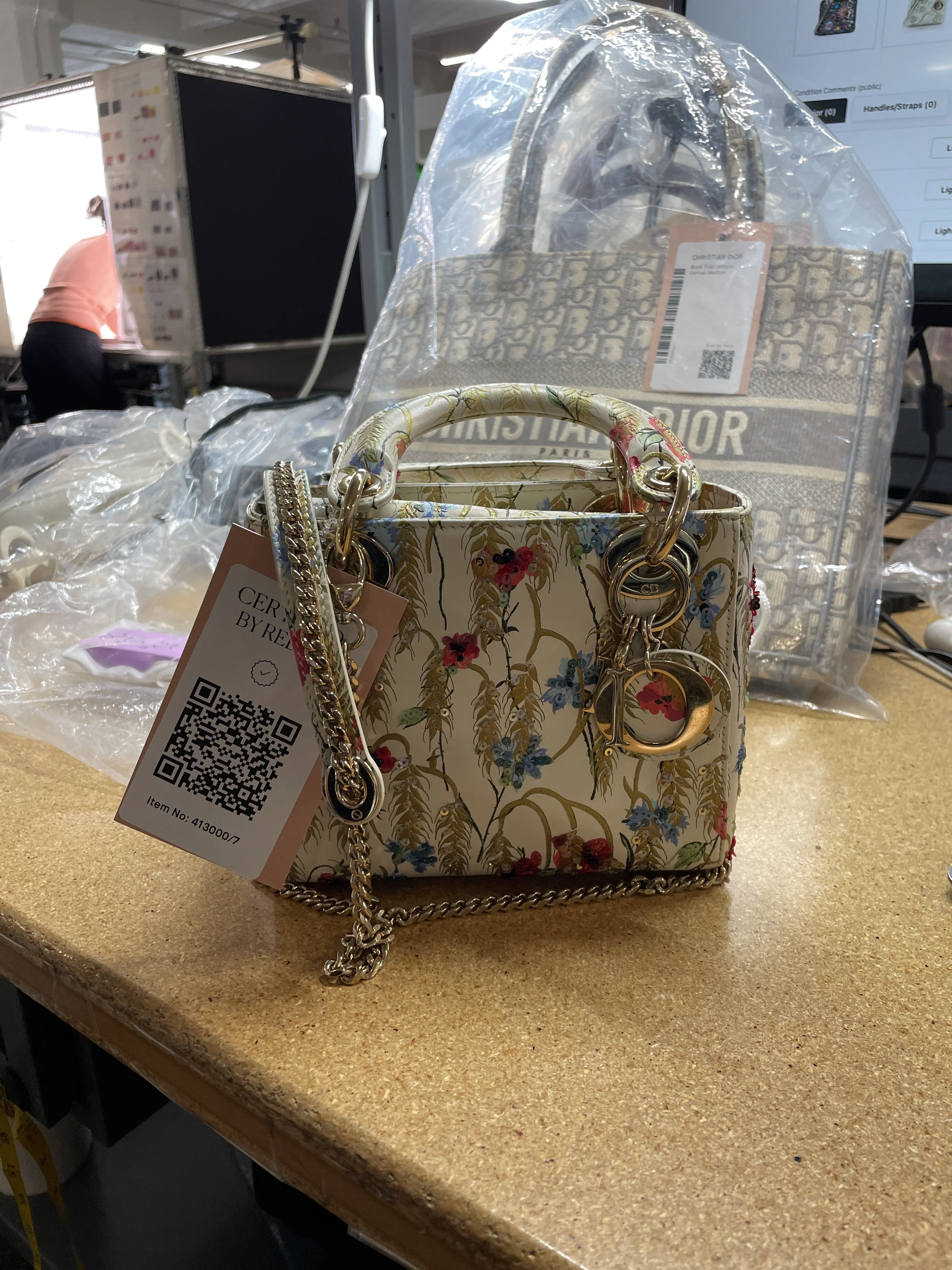 Lady Dior Chain Bag Embroidered Printed Calfskin Mini - Image 8