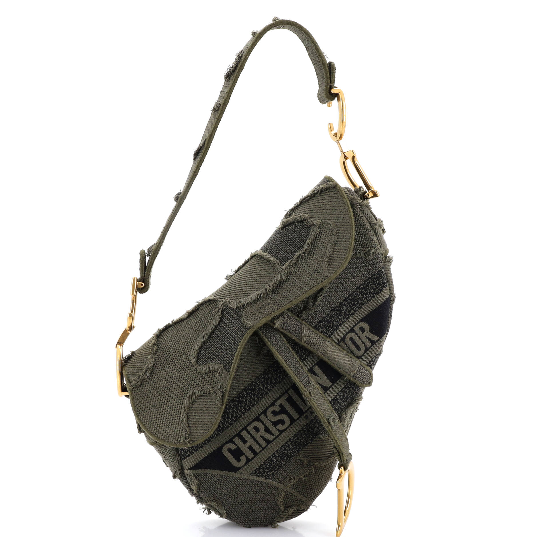Saddle Handbag Camouflage Embroidered Canvas Medium