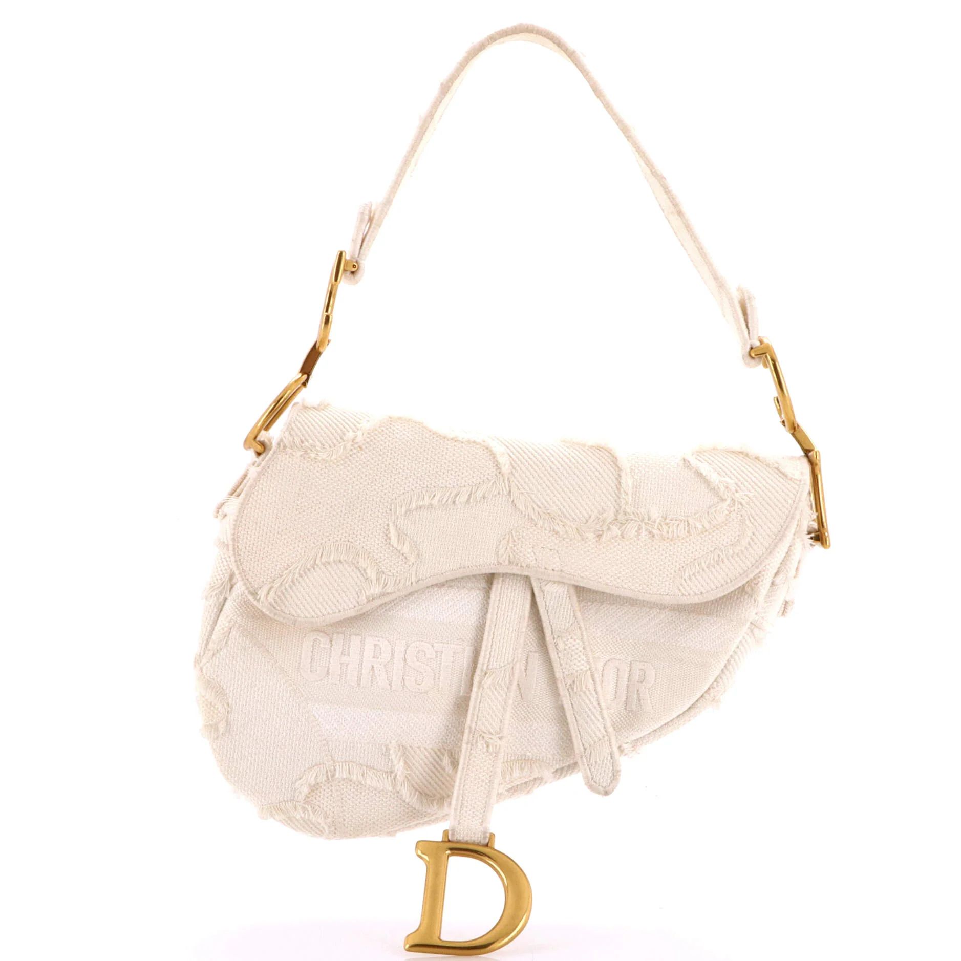 Saddle Handbag Camouflage Embroidered Canvas Medium