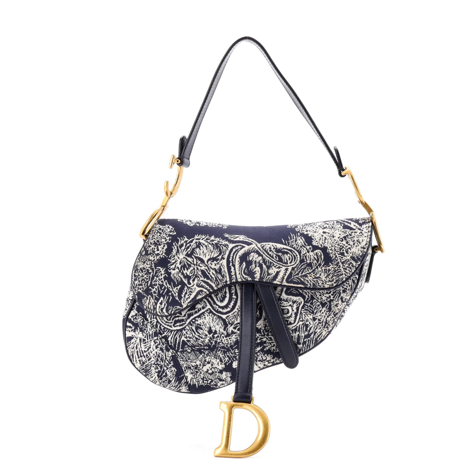 Toile De Jouy Saddle Bag Embroidered Canvas Medium